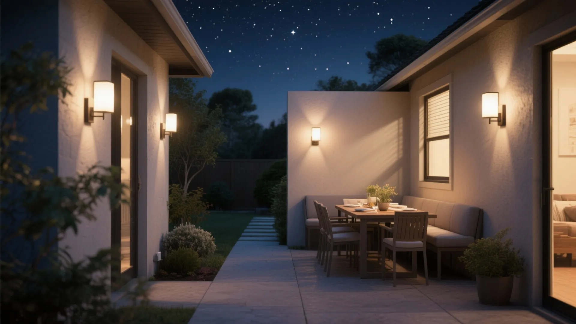 Shielded, dark-sky sconces for small patios