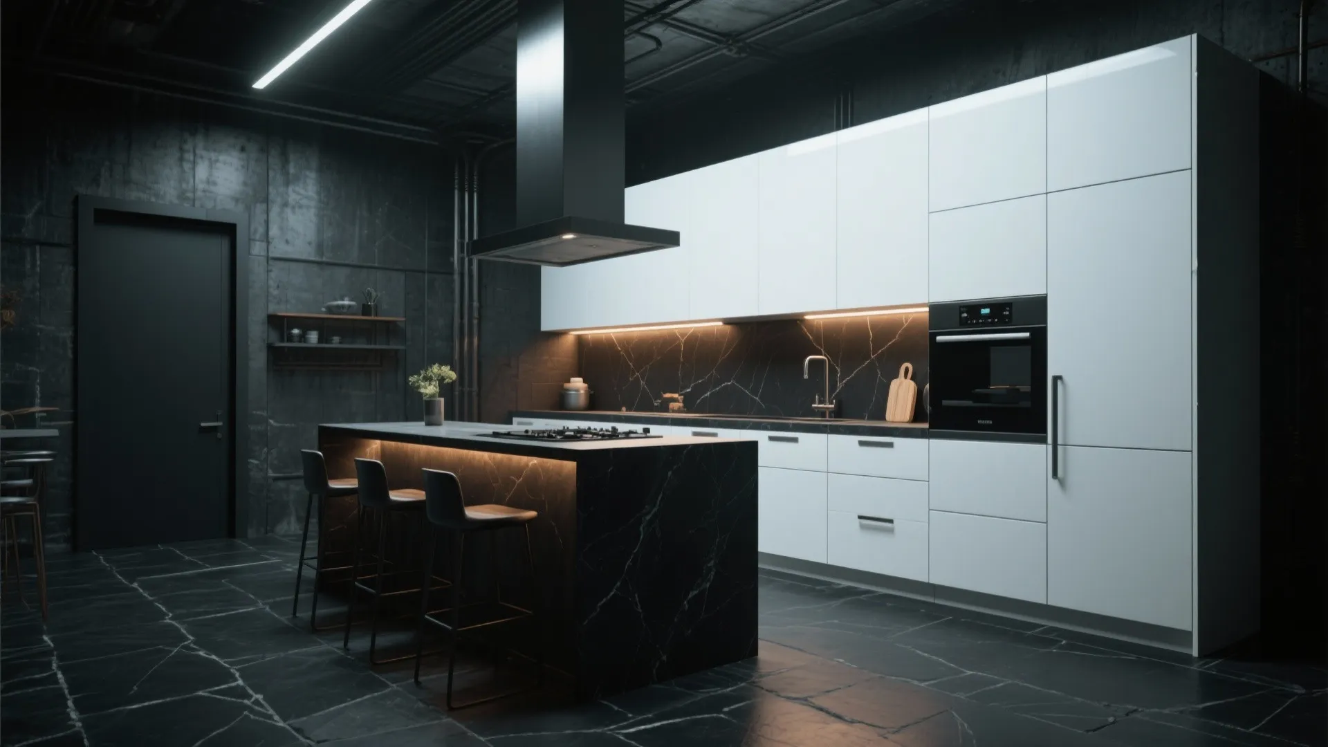 5. Dark slate or black tile for bold contrast