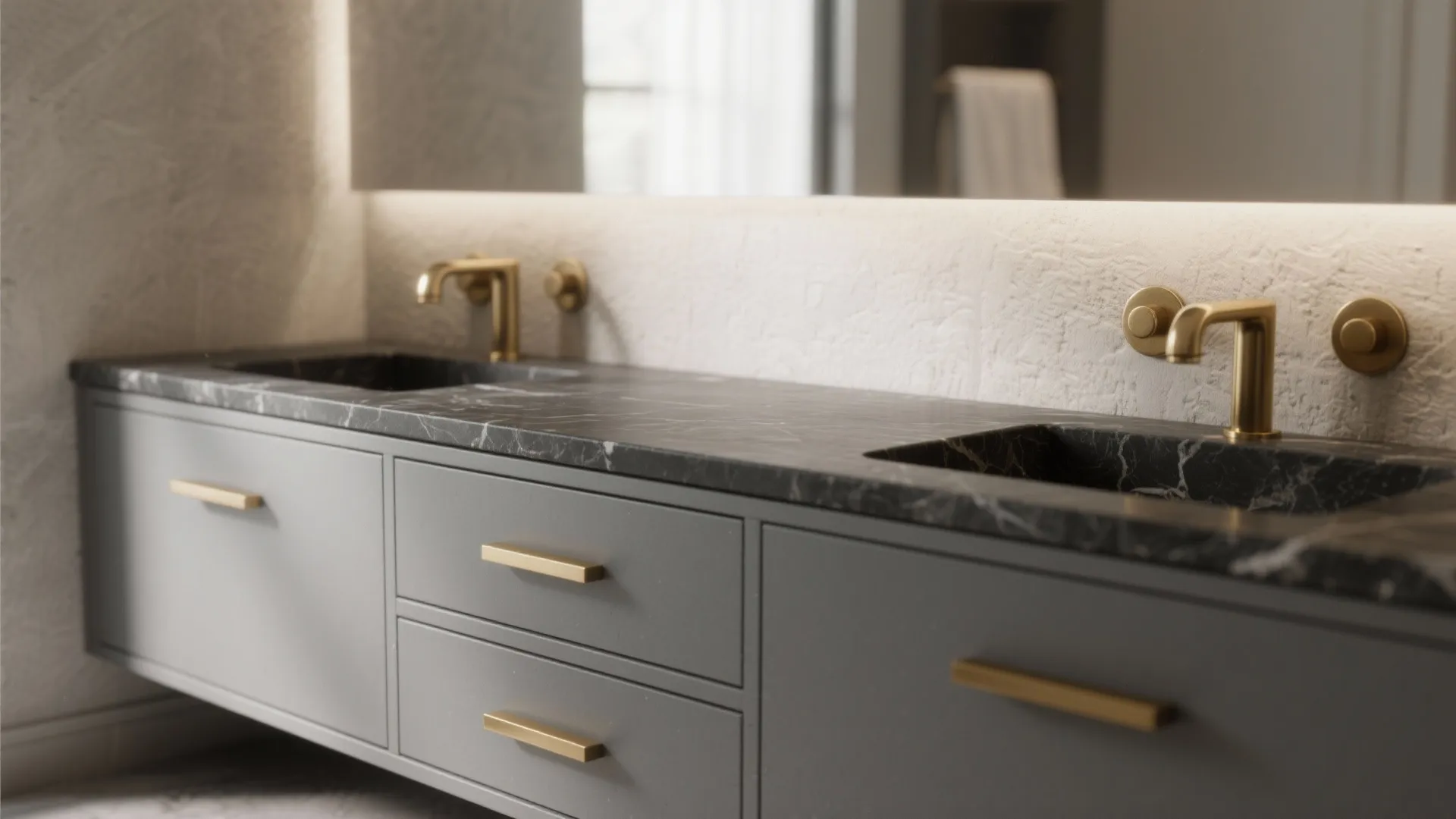 4. Contrast countertop and brass hardware