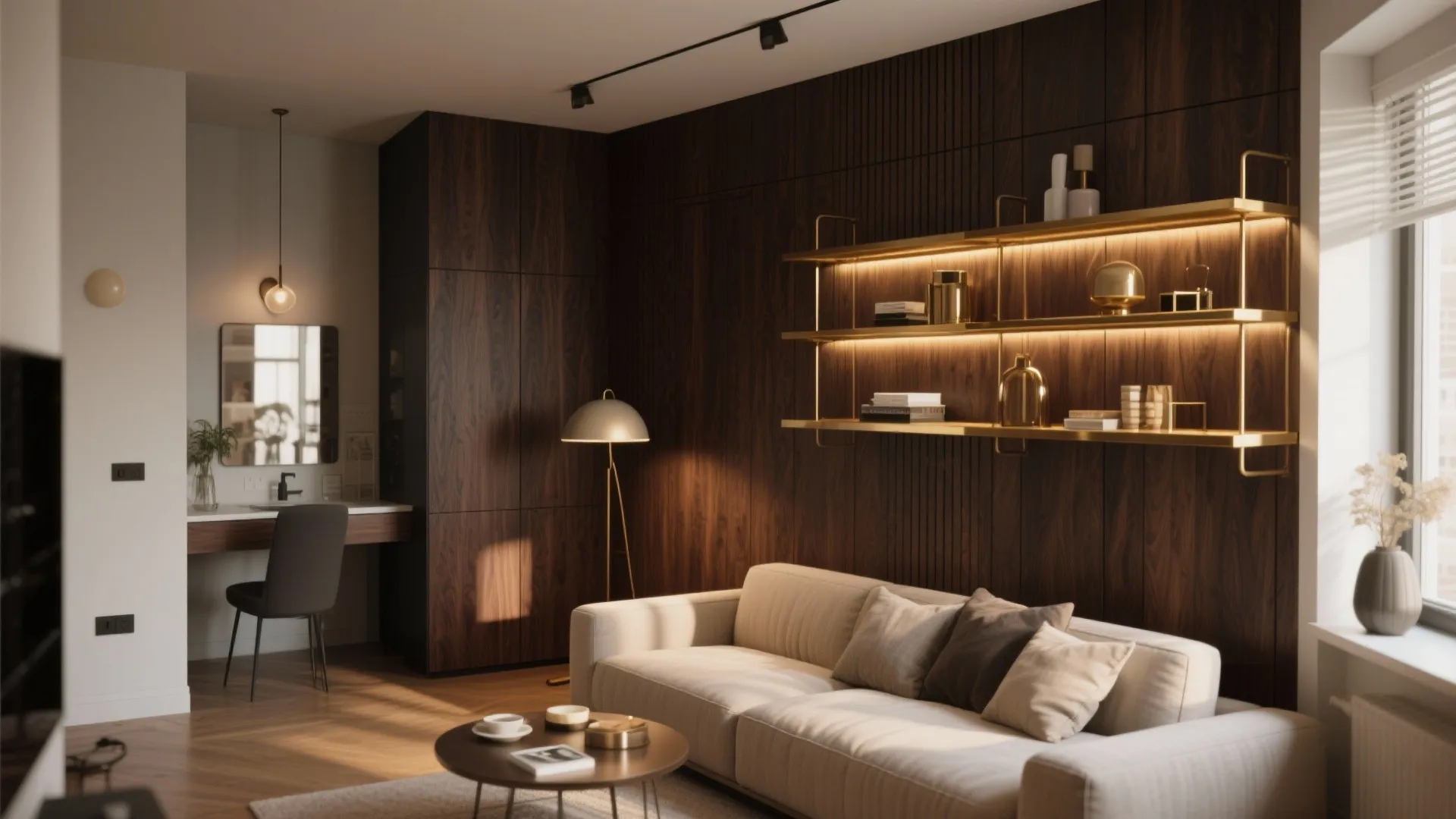 Dark Wood Paneling with Modern Accents