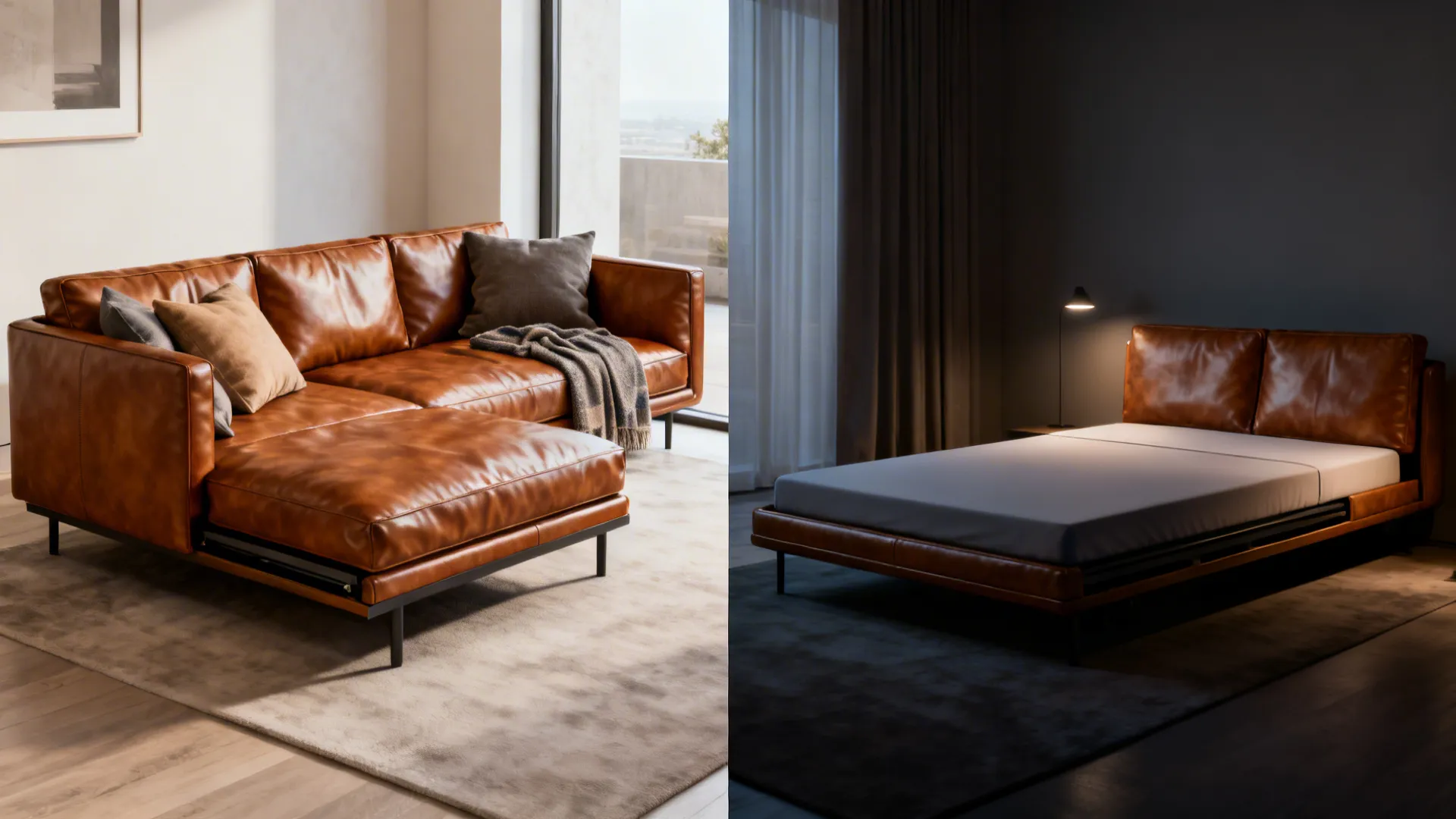 4. Leather daybed-style sofa for multi-use spaces