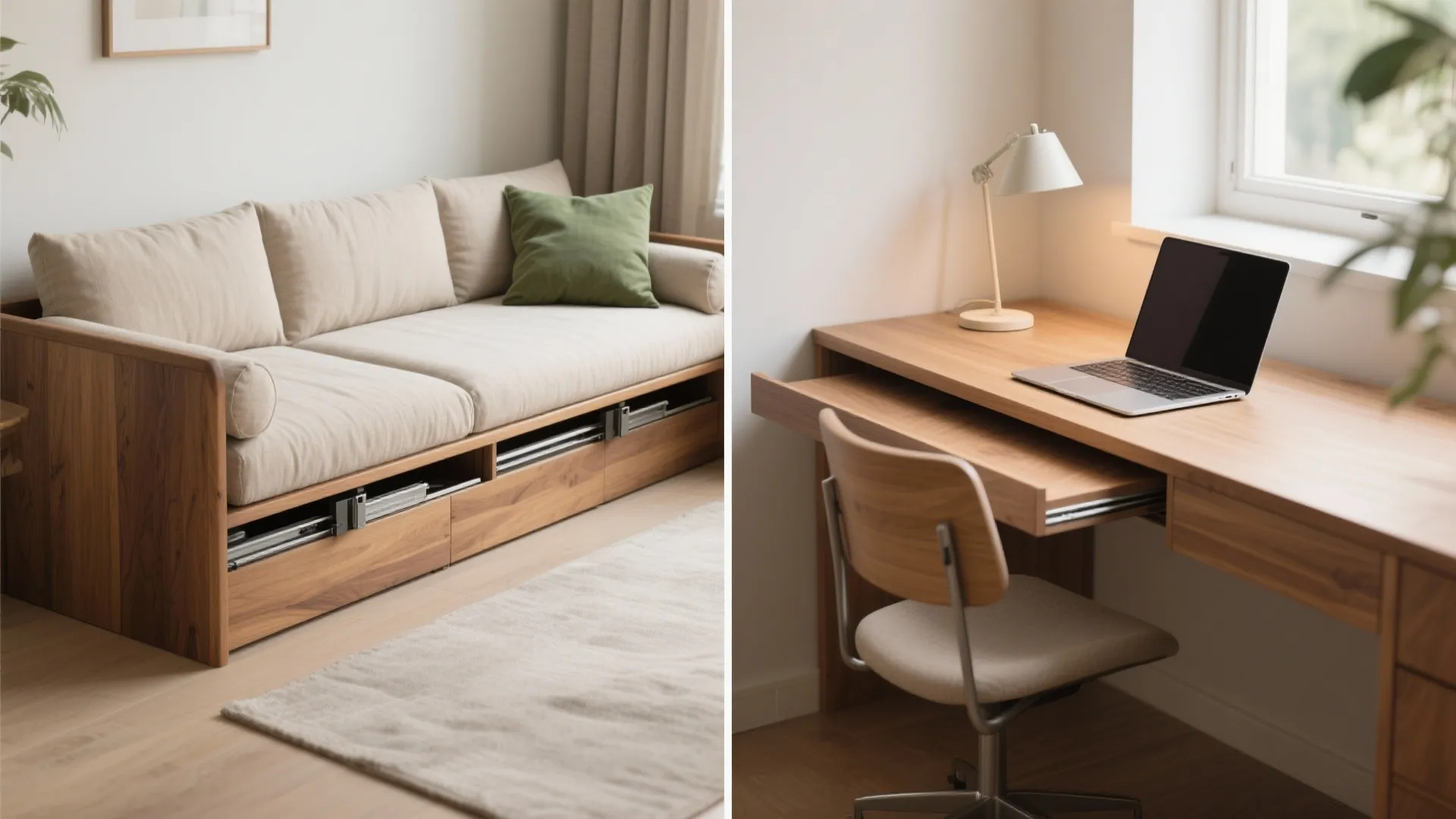 3. Convertible daybed bench with integrated desk