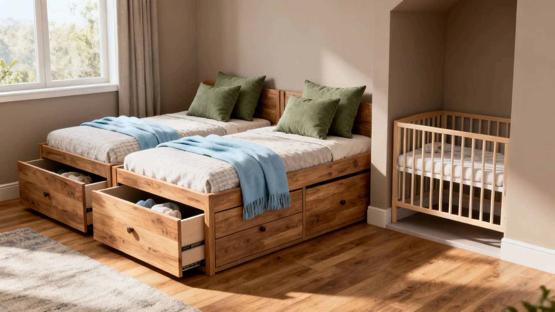 Daybed + mini crib: flexible sleeping that feels grown-up