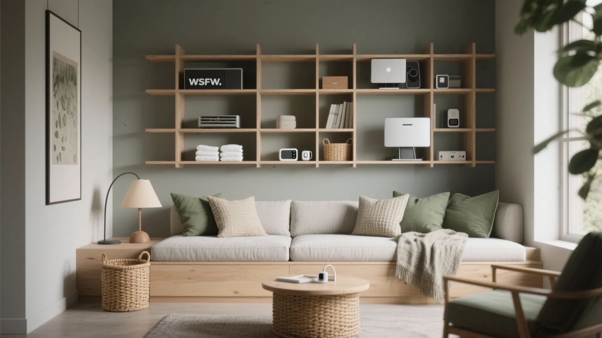 2. Daybed + modular shelving wall