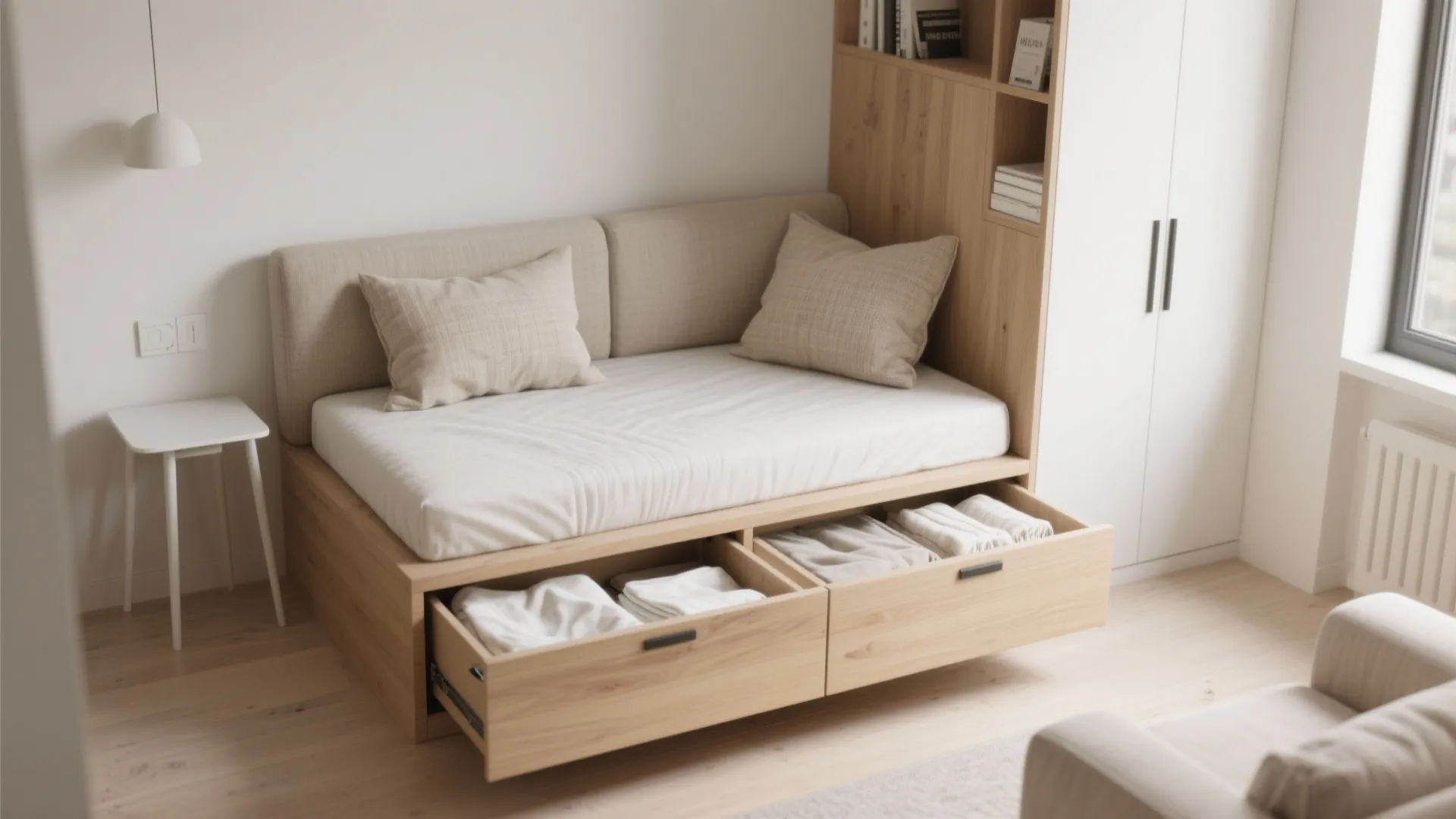 Minimalist daybed storage that disappears