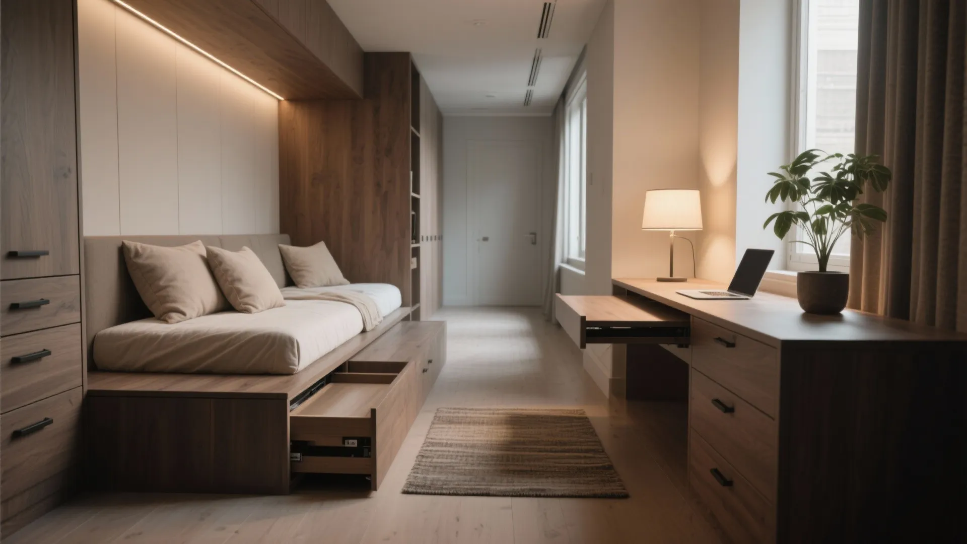 2. Built-in daybed with storage and pull-out desk