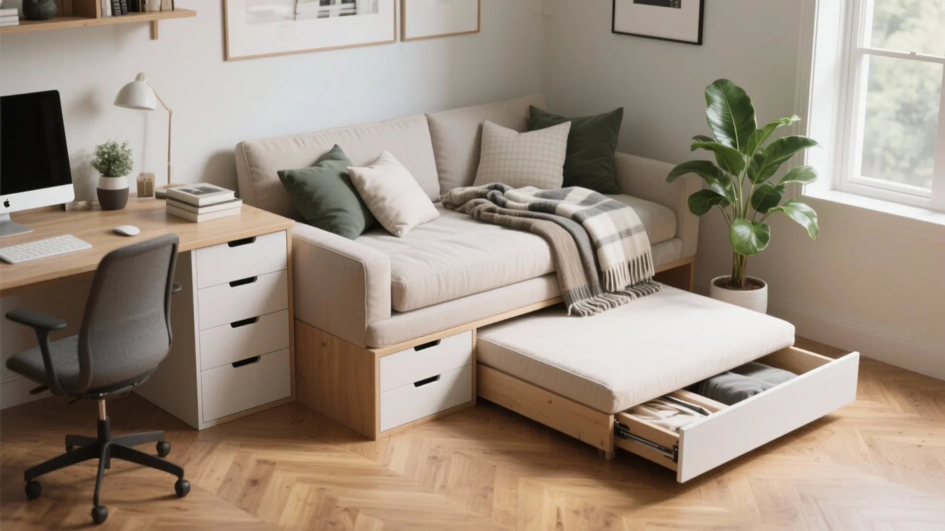 2. Daybed with storage and a pull-out trundle
