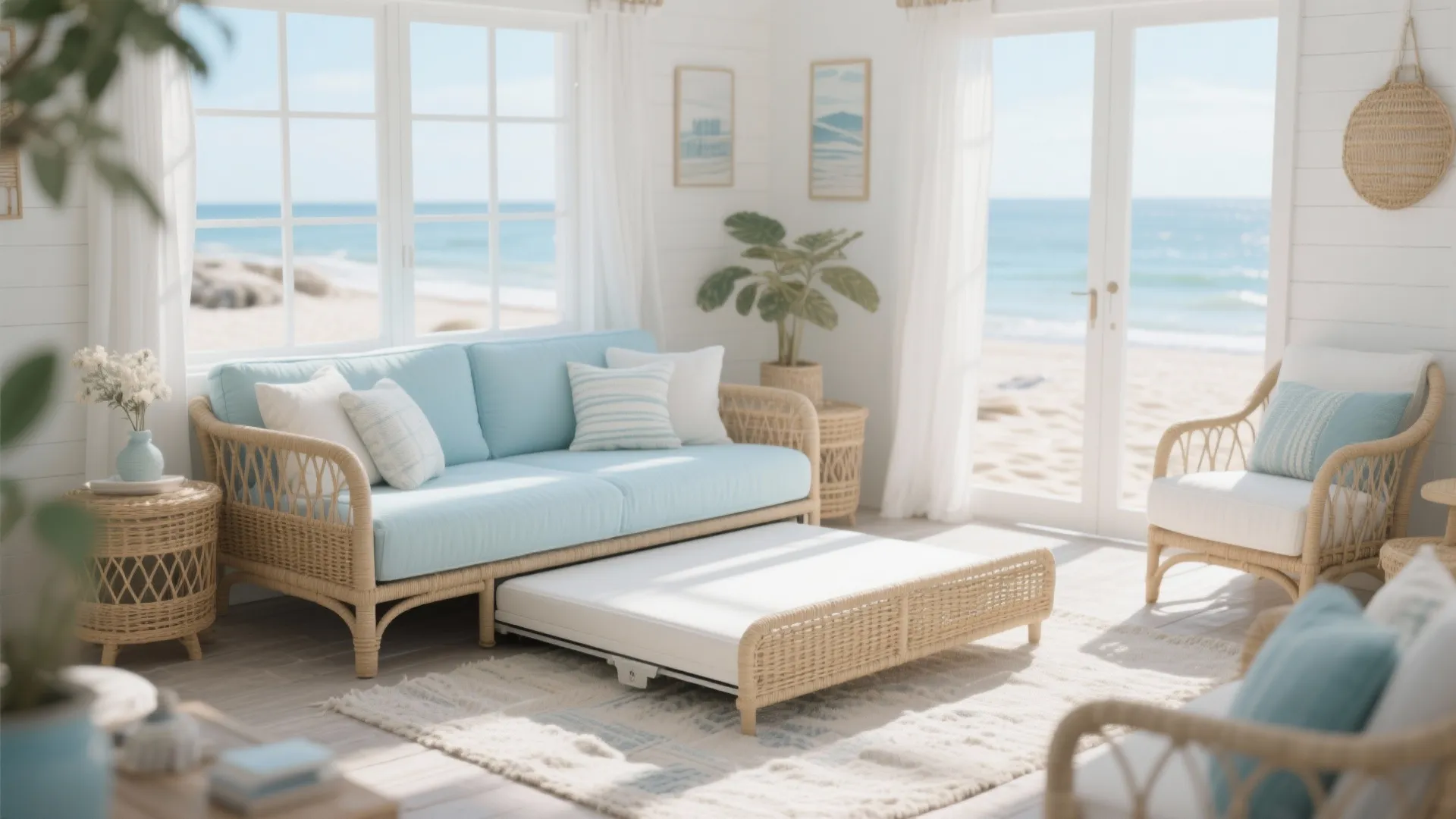 Coastal-style living room with daybed and pull-out trundle