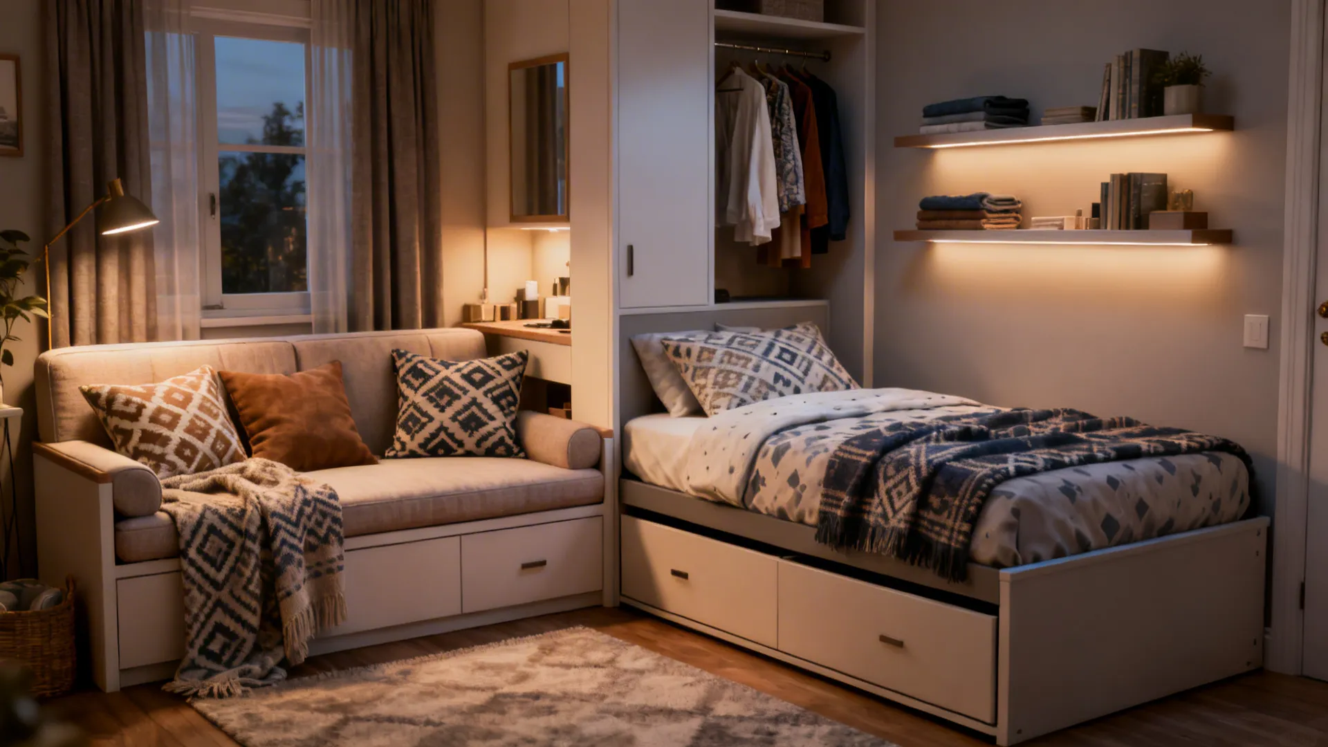 Small bedroom with a daybed and a twin bed for multifunction use