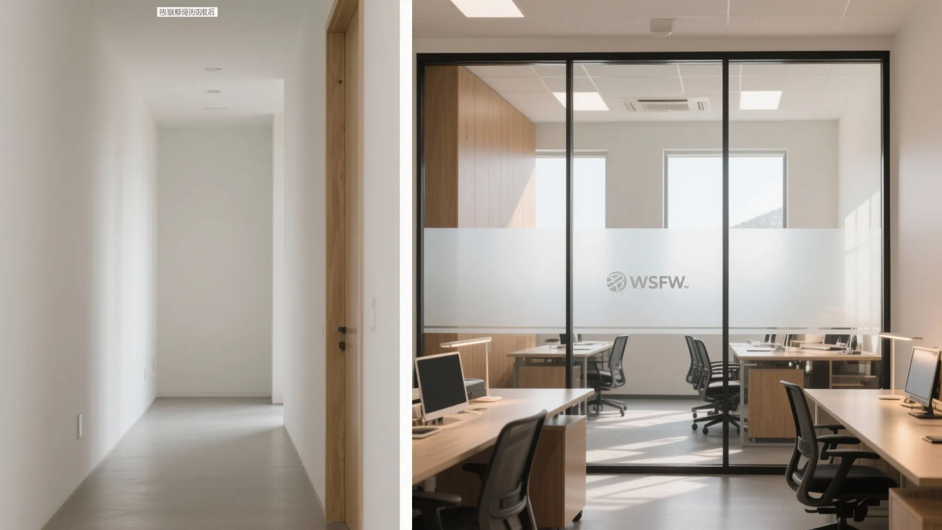 Daylight borrowing with glass + privacy film