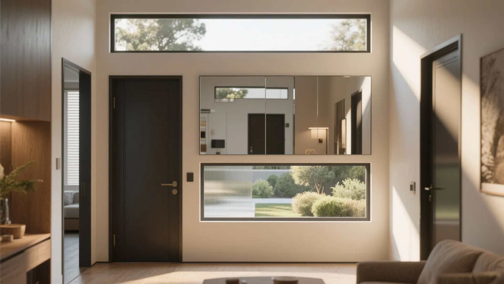 Interior showing transoms and reflective surfaces that maximize daylight and sightlines.