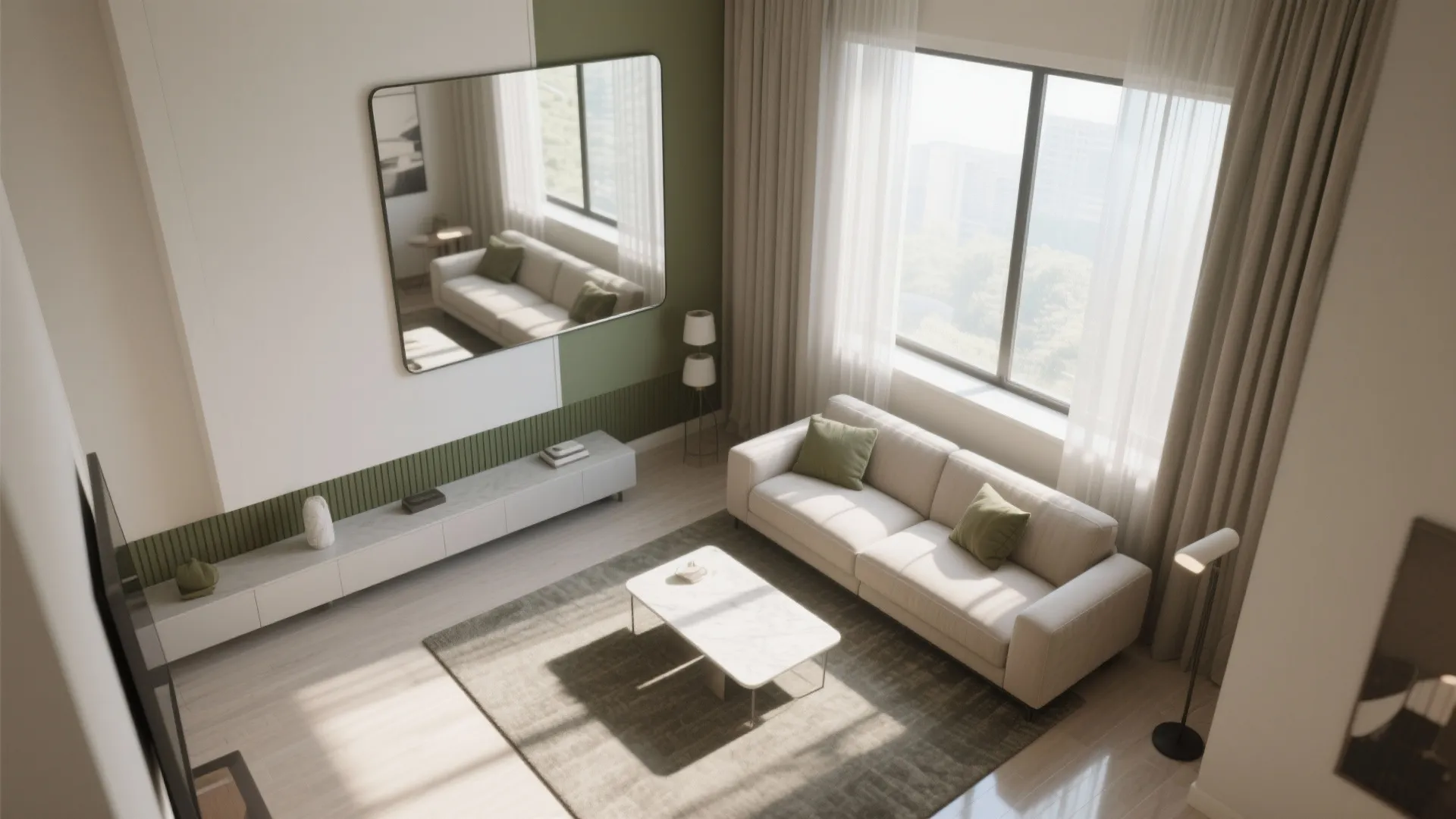 Daylight-first layout with reflective surfaces