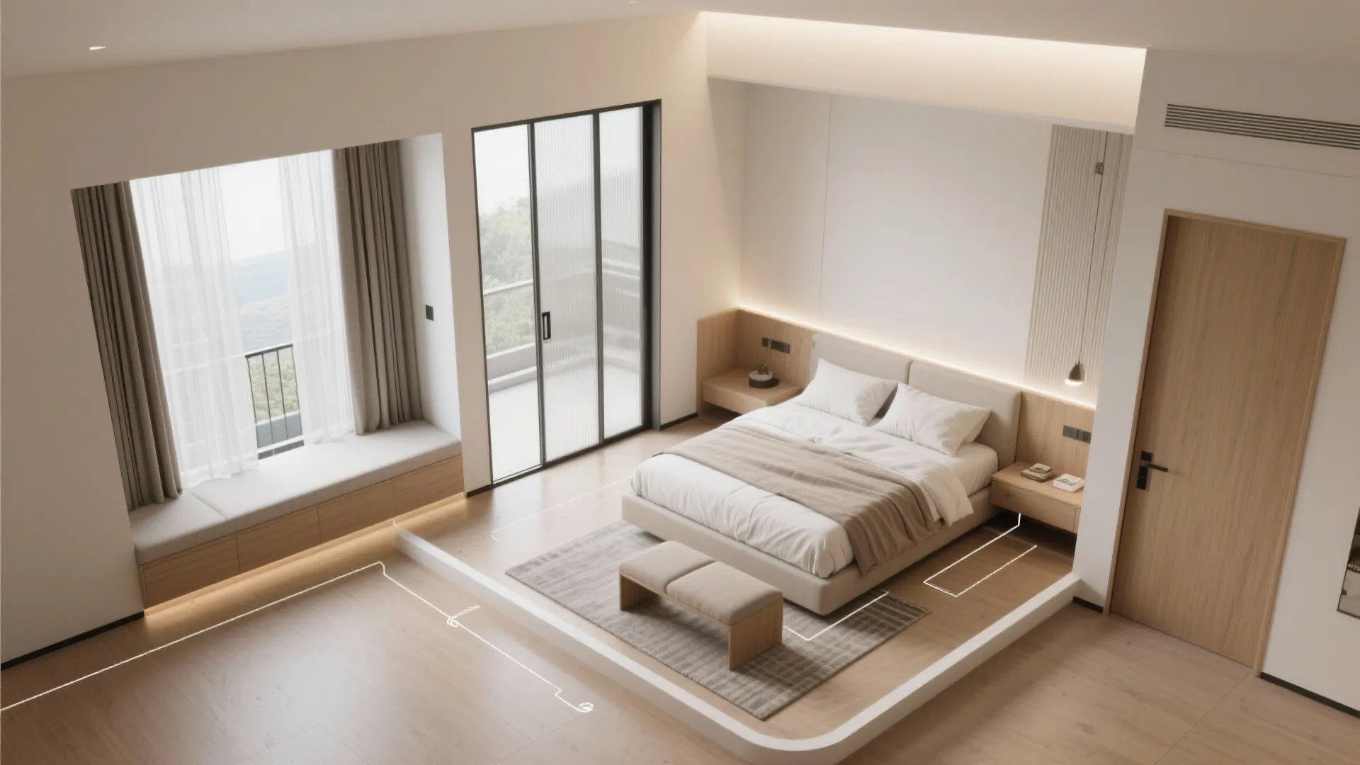 Daylight-first zoning for sleep and lounge