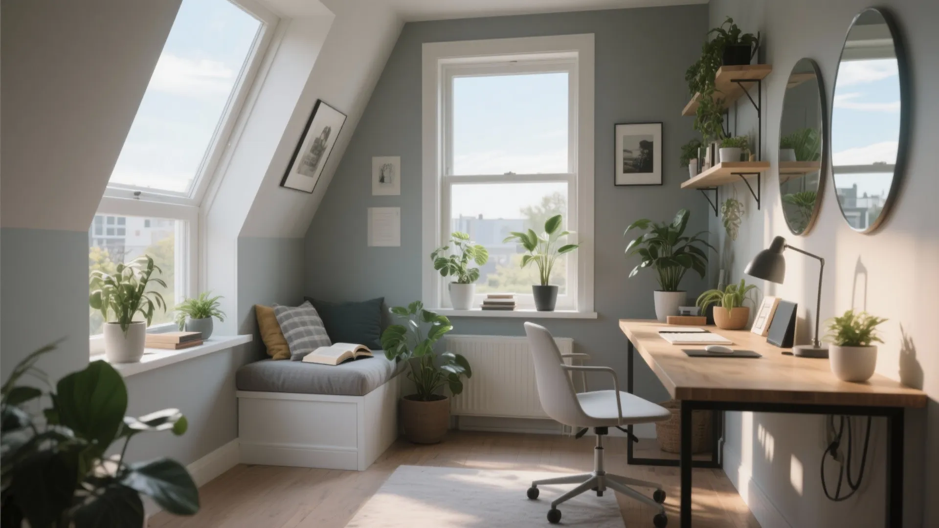 Daylight zoning: sills for plants, desks for east light