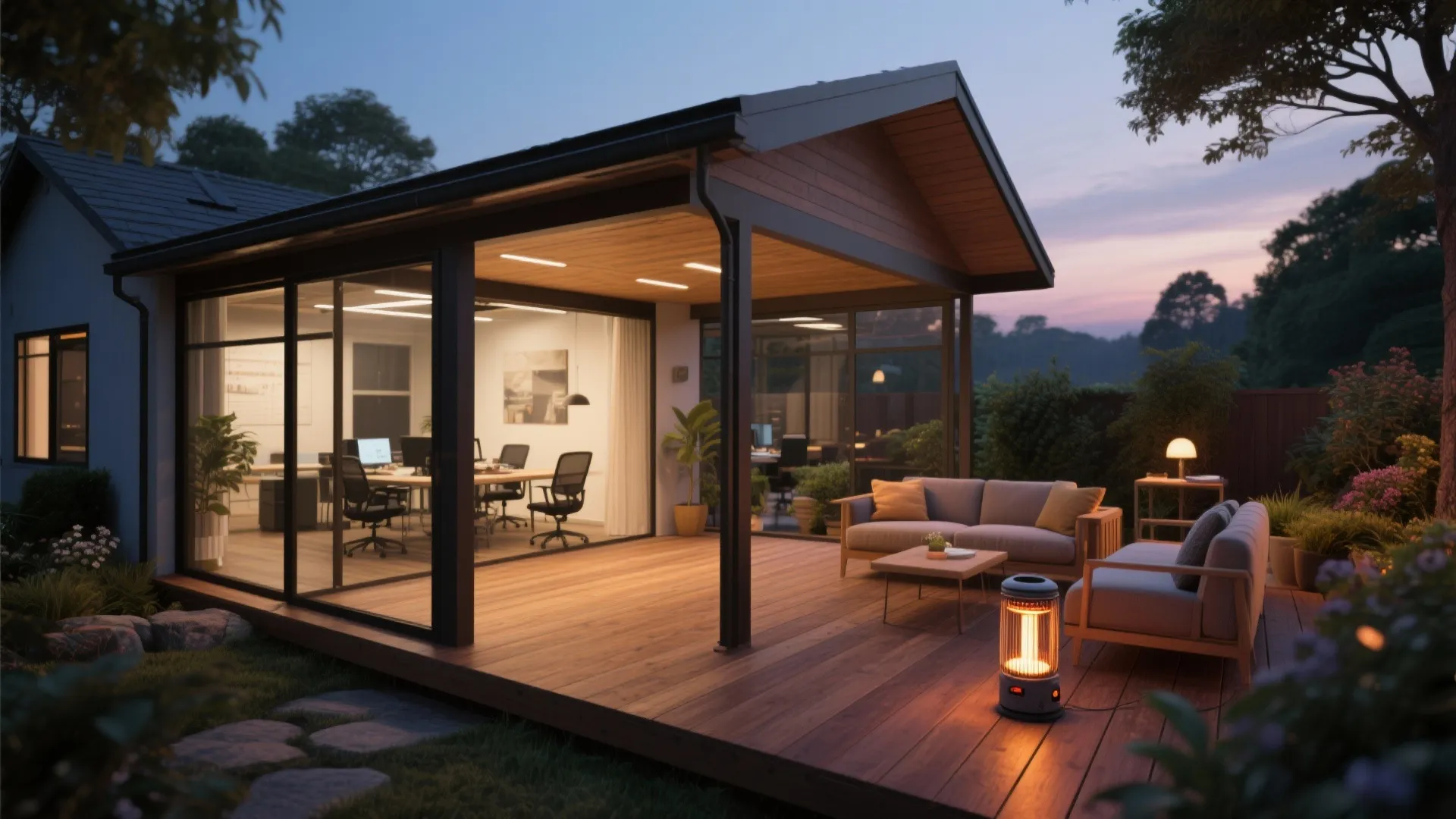 Deck extension used as a half-outdoor office space