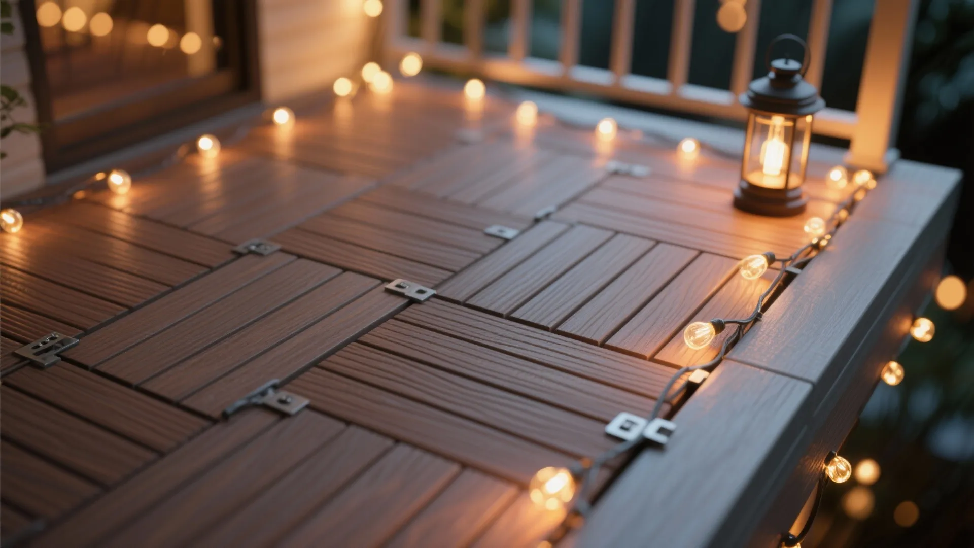 Warm wood decking and soft lighting