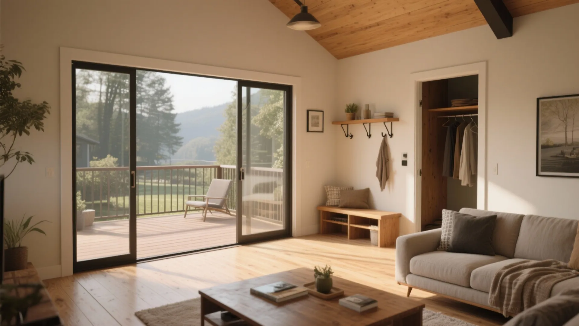 Outdoor-connected living and a small mudroom