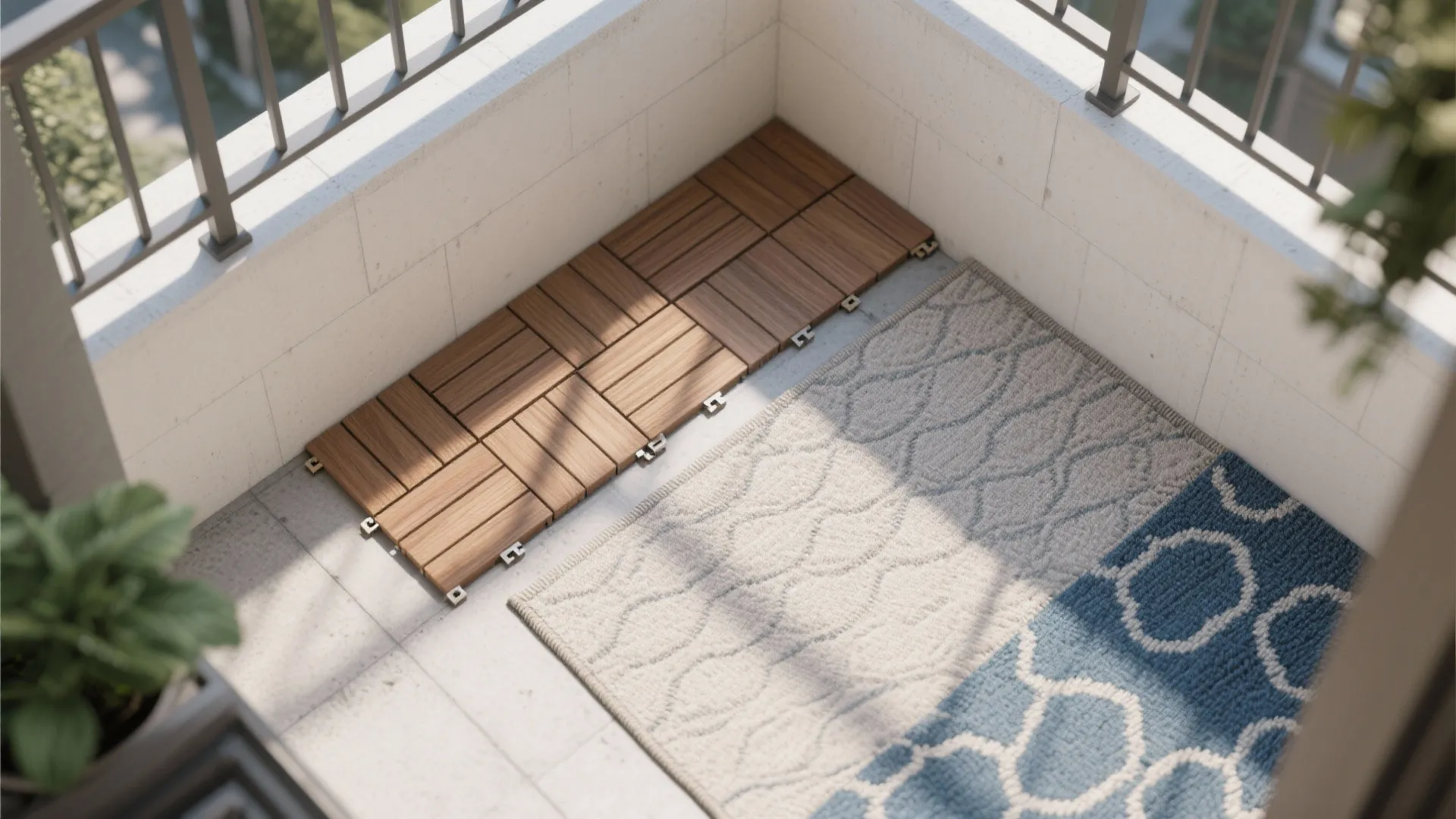 Modular Deck Tiles + Outdoor Rugs (Layered Comfort)