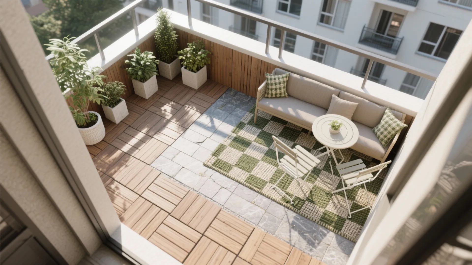 Zoning with Deck Tiles and Outdoor Rugs