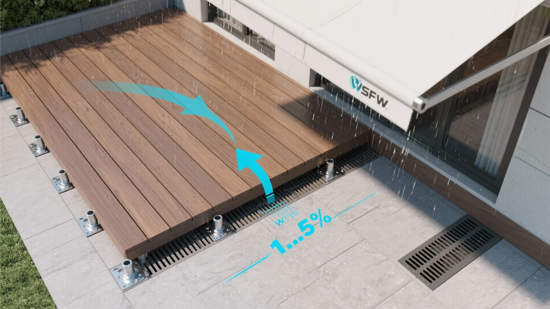 Monsoon-Proof Decking and Pergola-Style Shade