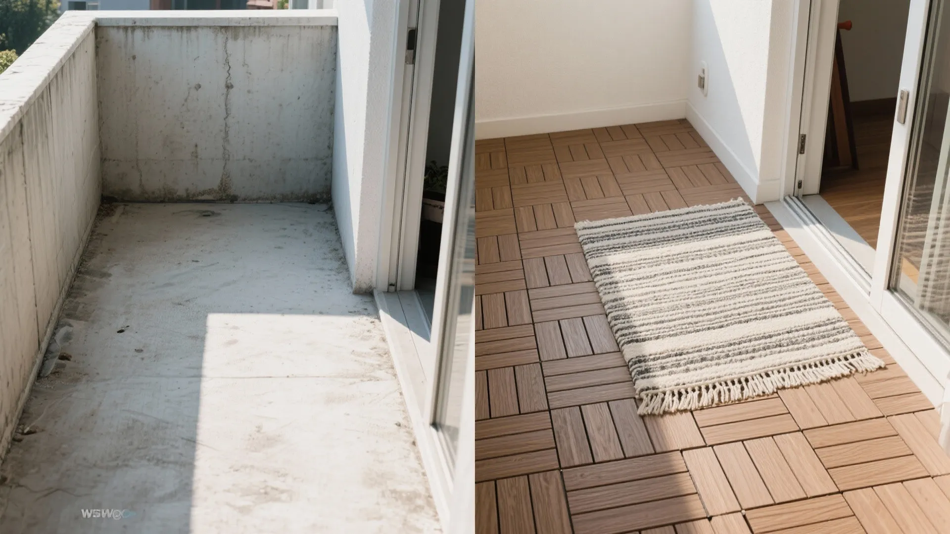 4) Modular Deck Tiles + Outdoor Rug for Instant Finish