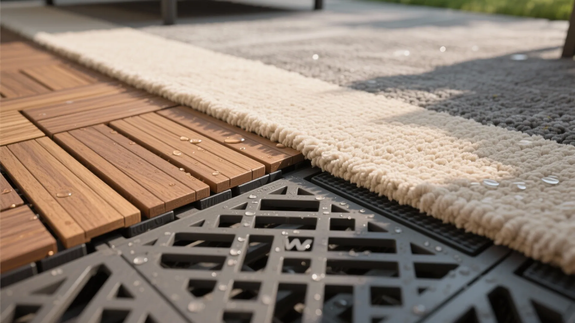 Textured, Safer Underfoot: Deck Tiles + Outdoor Rugs