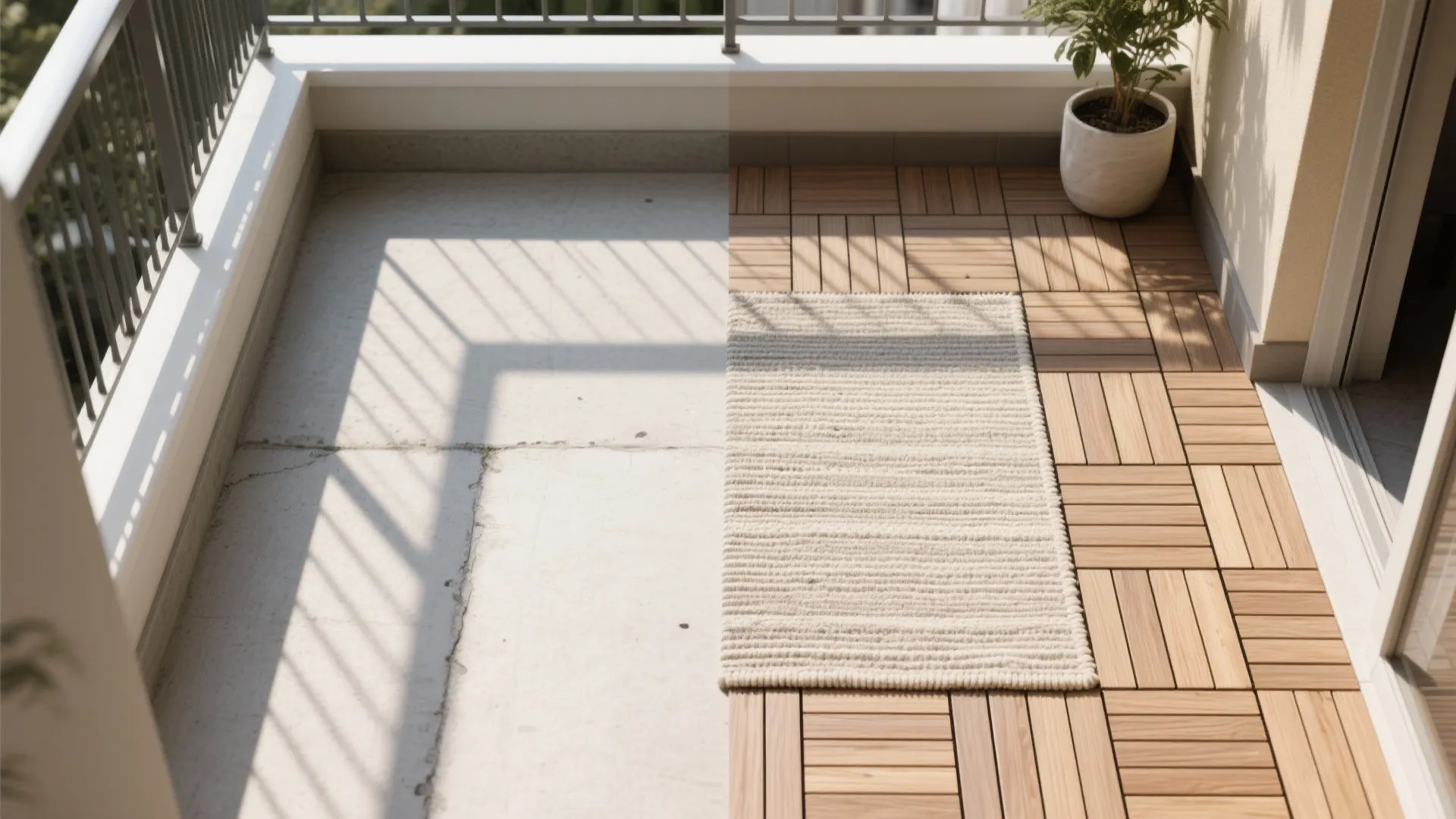 Clip-on decking tiles and a cushy outdoor rug