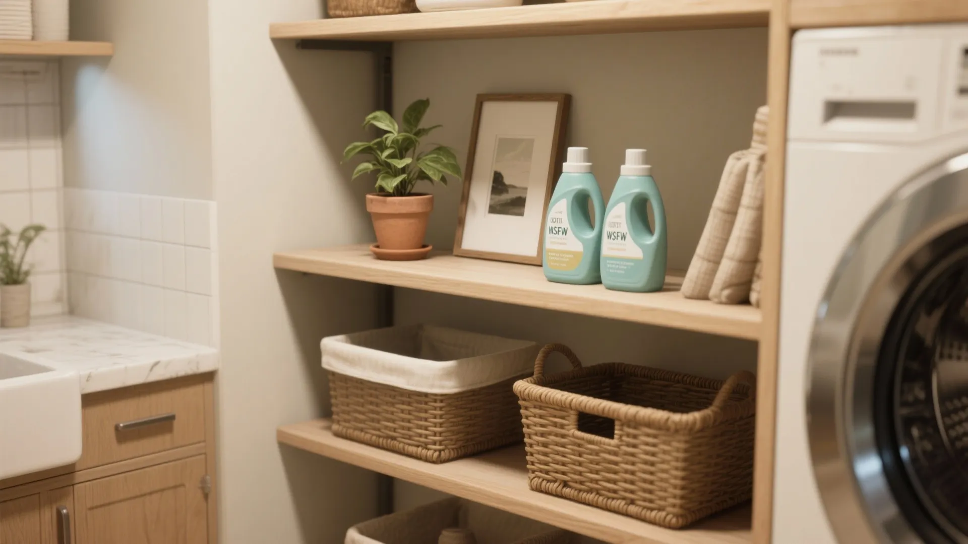 Decor-first shelving: style that makes laundry less of a chore