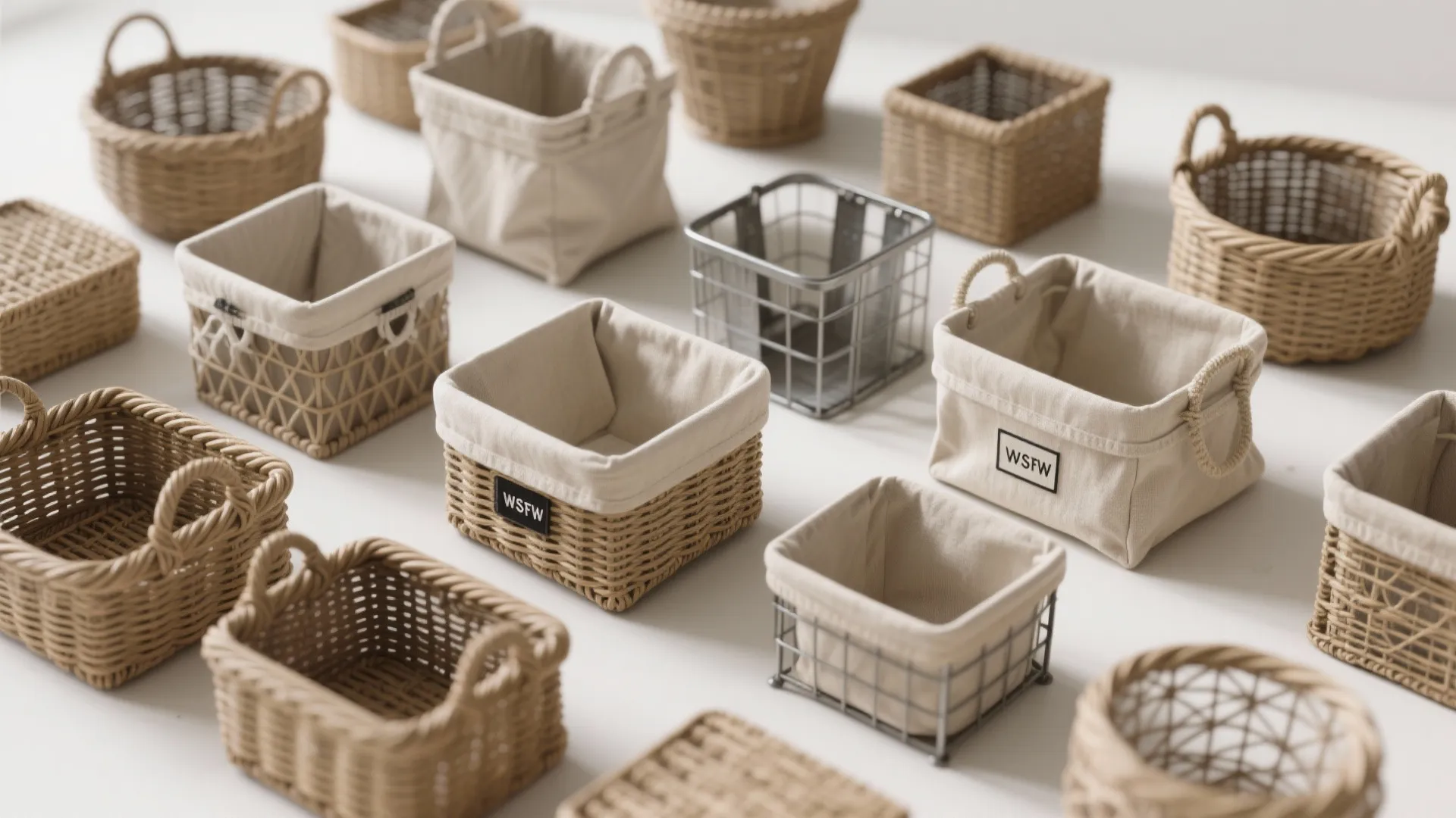 Assorted storage baskets for laundry room organization