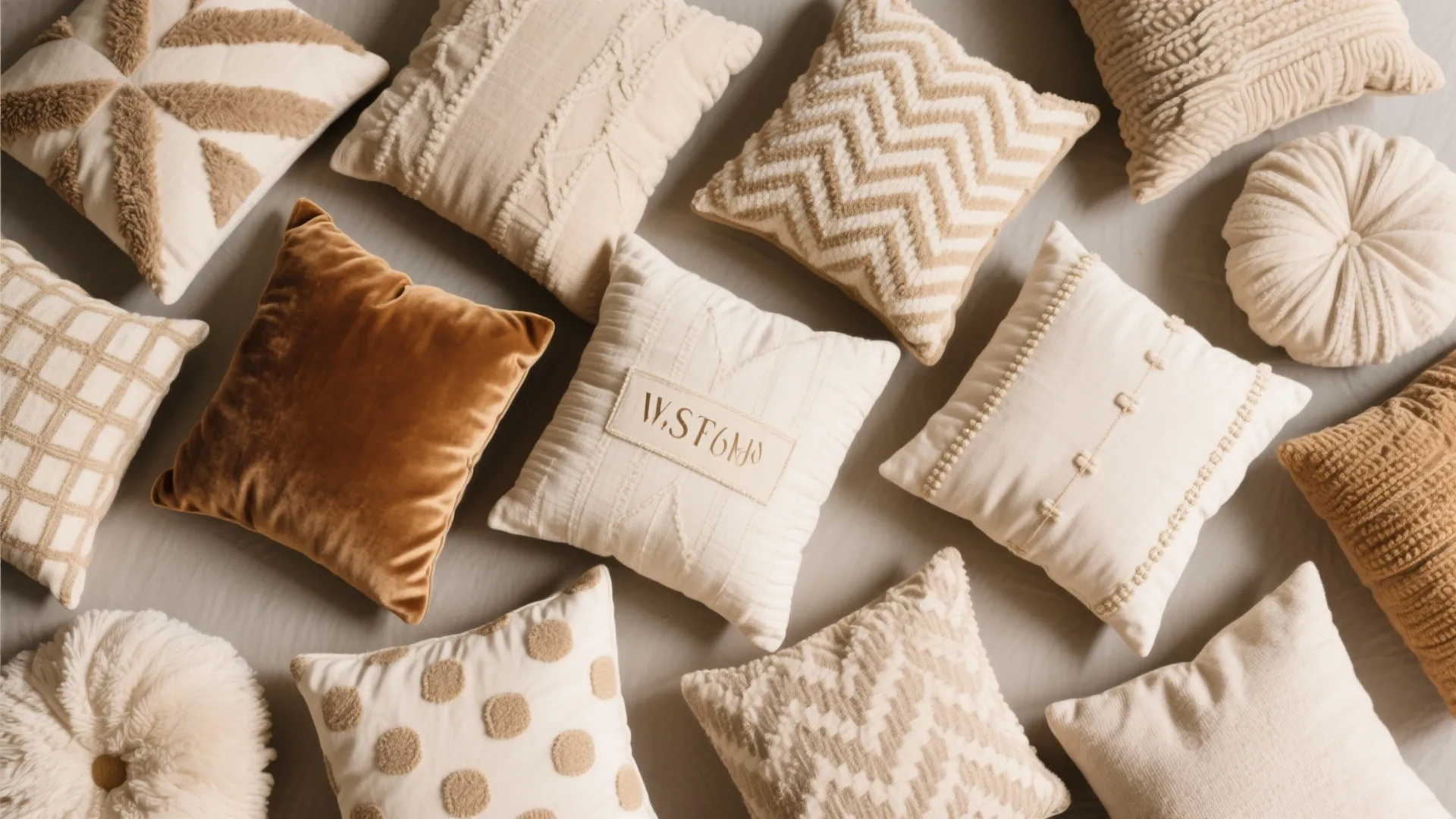 Decorative throw pillows in different textures and styles