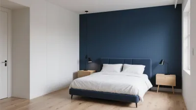 Modern Bedroom with Navy Blue Accent Wall