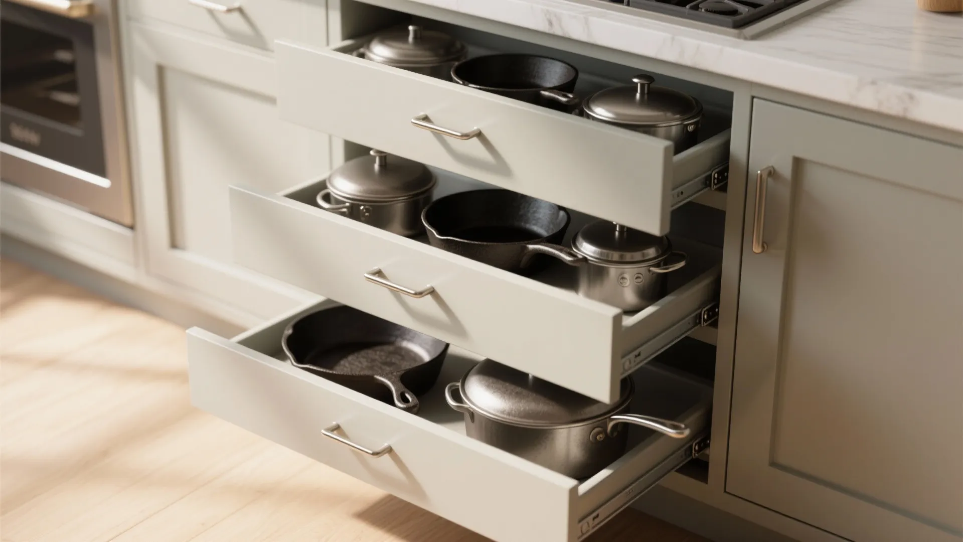 2. Deep-base 3-drawer for pots and pans