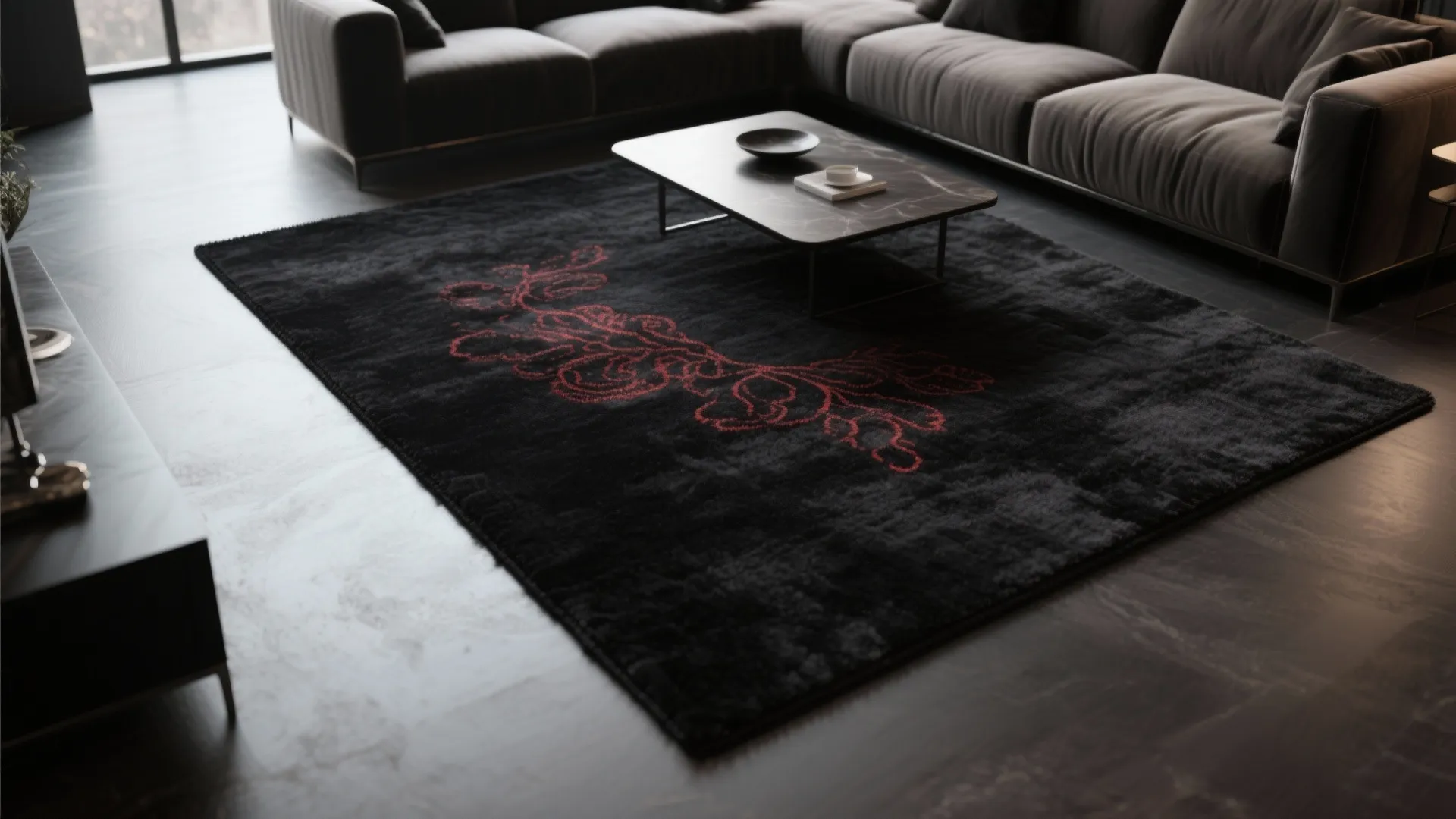 2. Deep Black Ground with Subtle Red Pattern