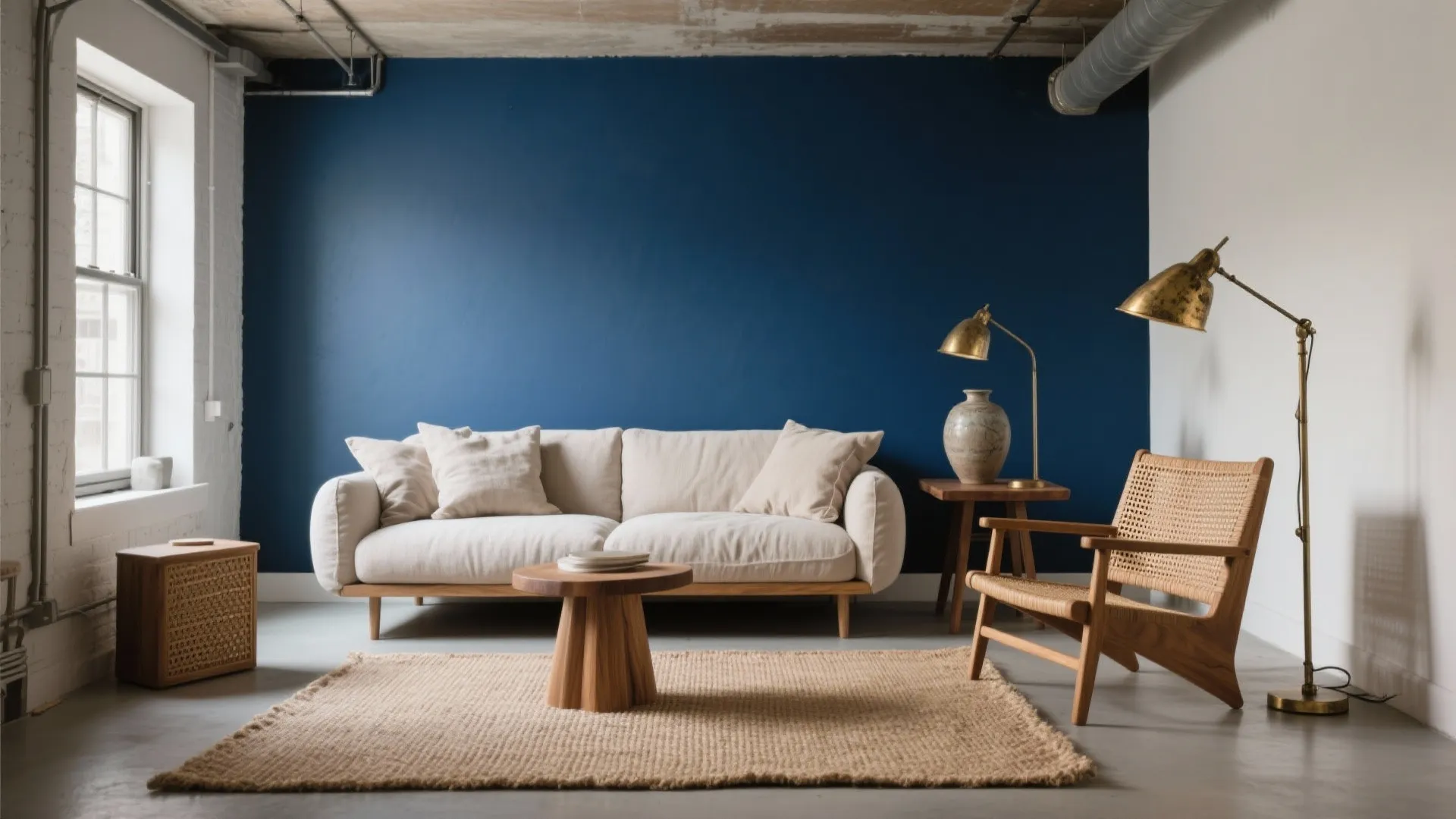 Deep Blue Accent Wall with Textural Balance