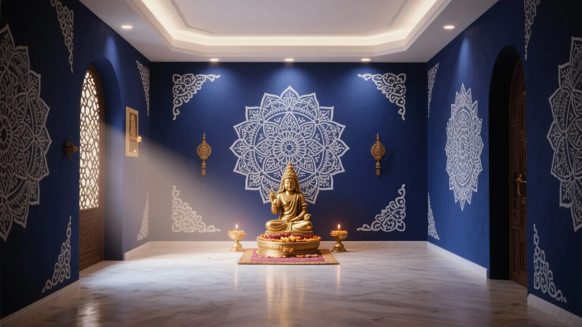 Deep Blue with Intricate Stencil Art