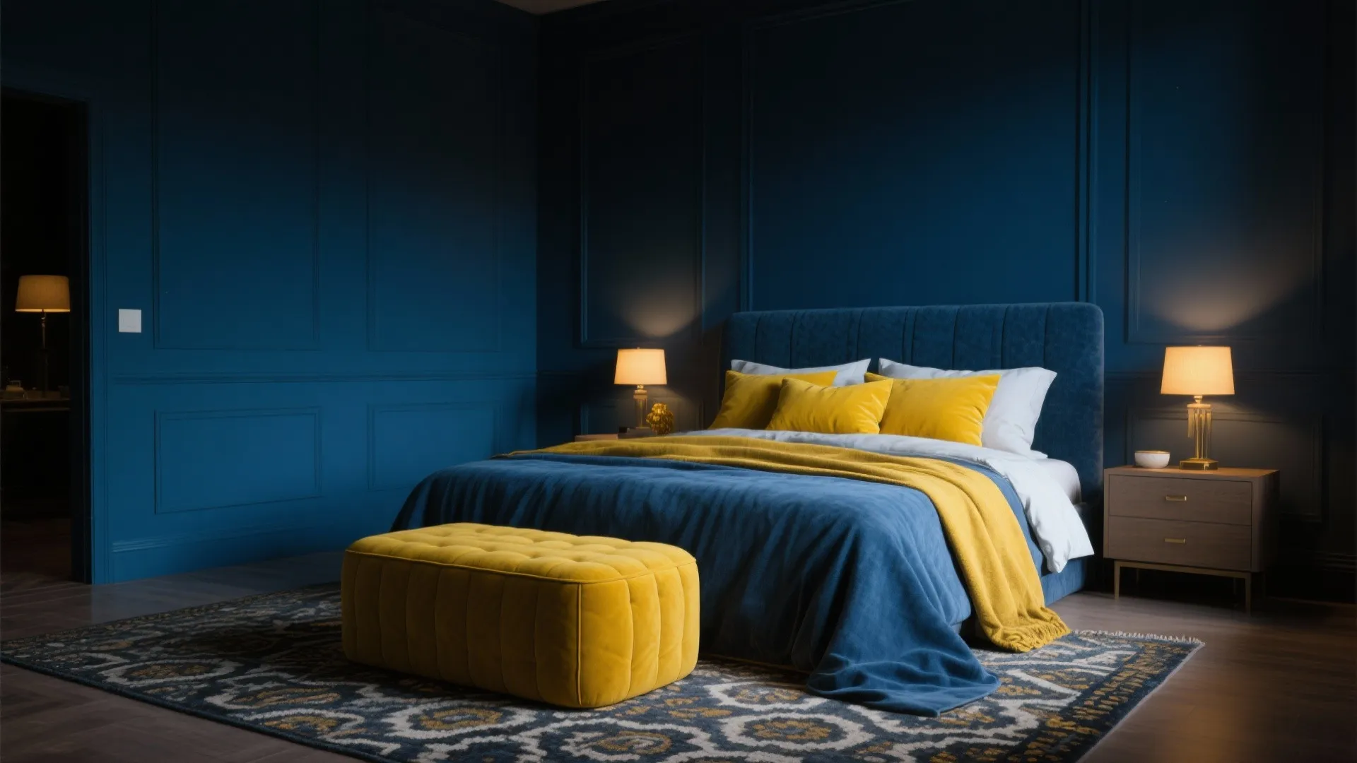 2. Blue Walls, Yellow Accessories