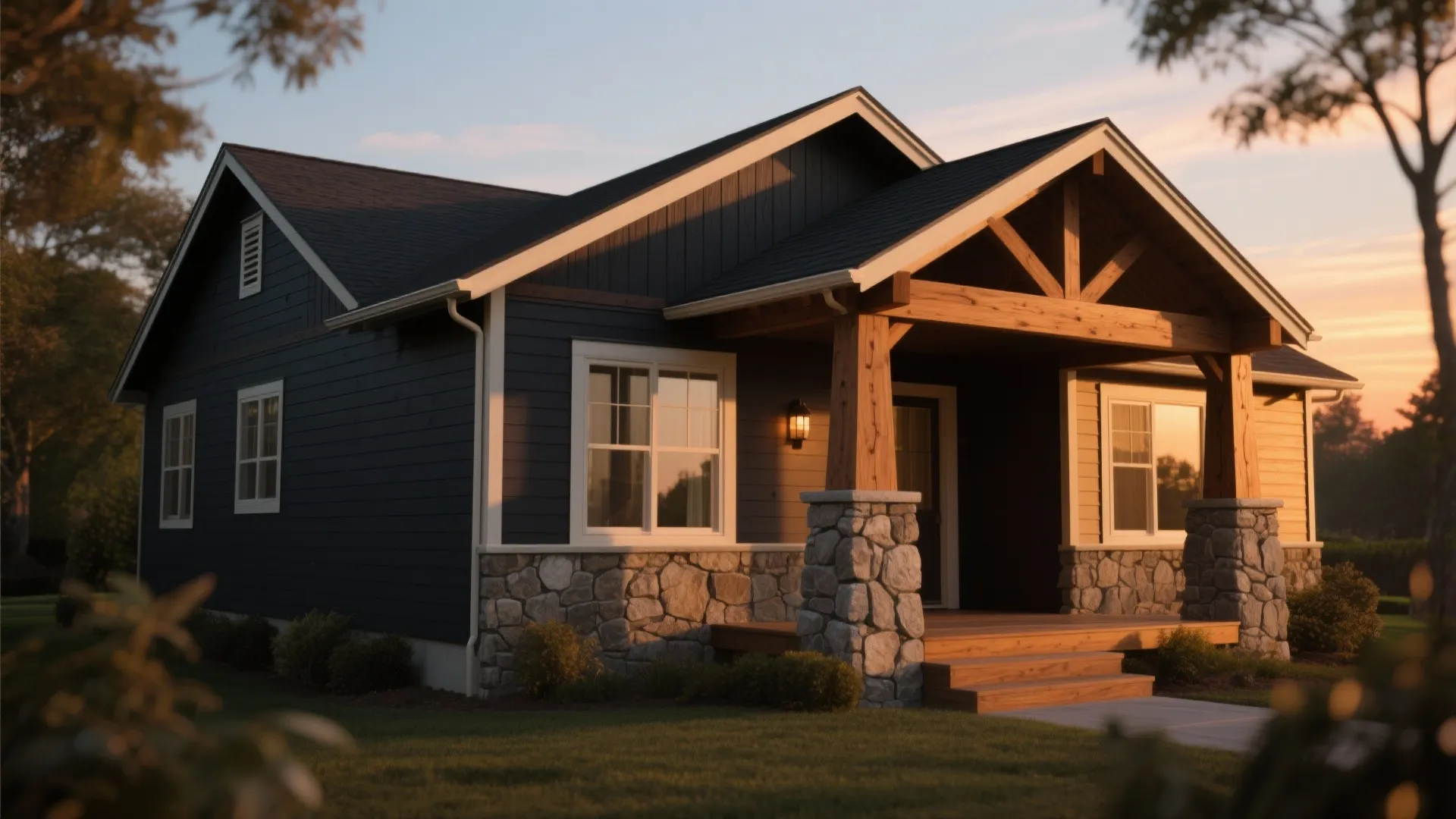 3. Deep Charcoal Anchored by Natural Materials