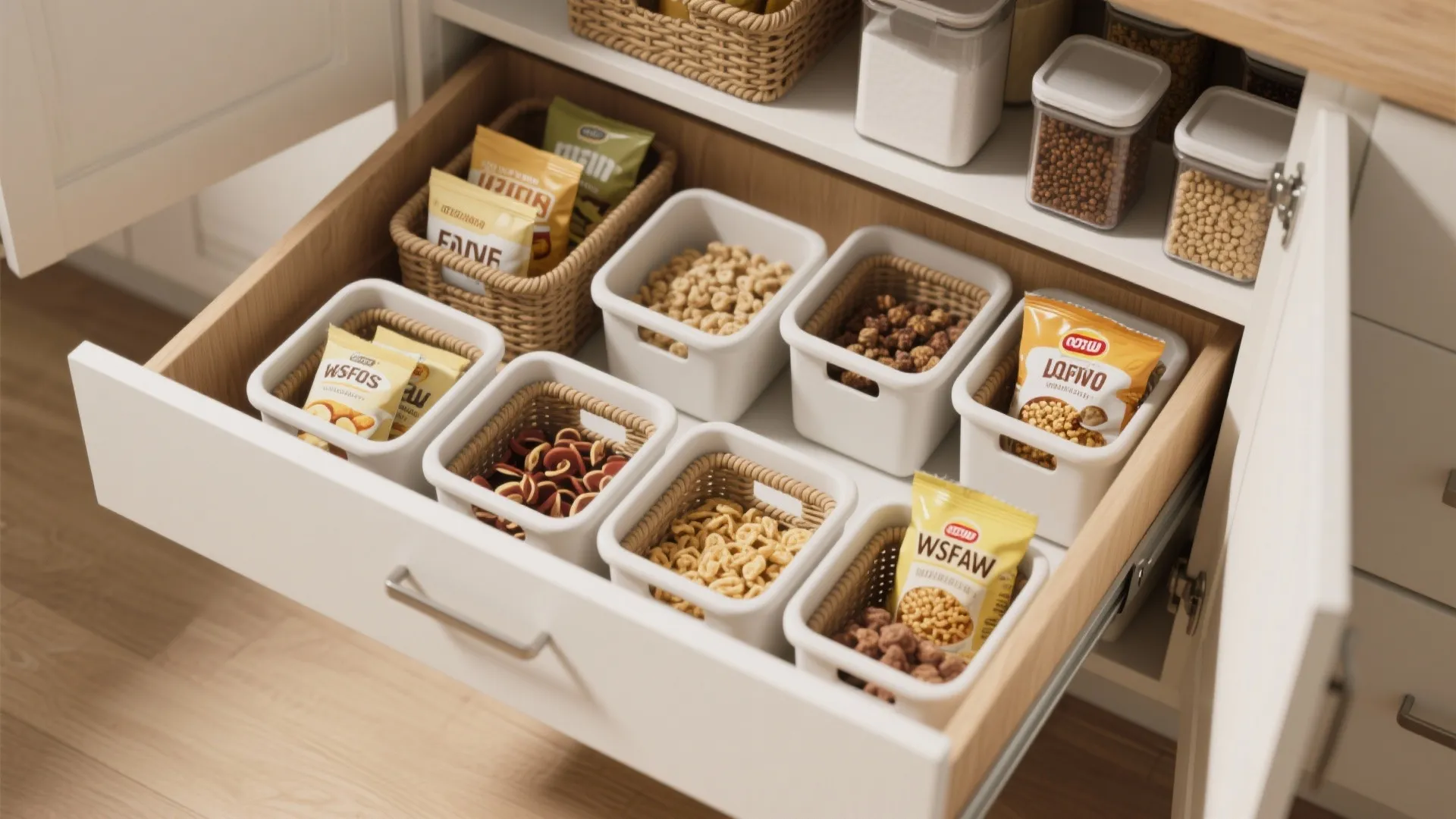 3. Deep bottom drawer organized with bins