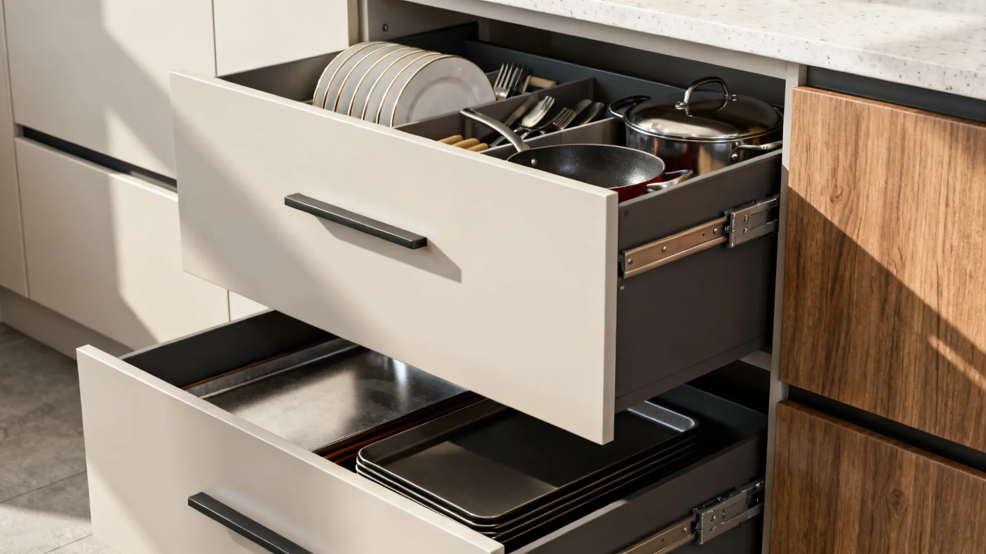 3) Under-counter drawers and toe-kick storage