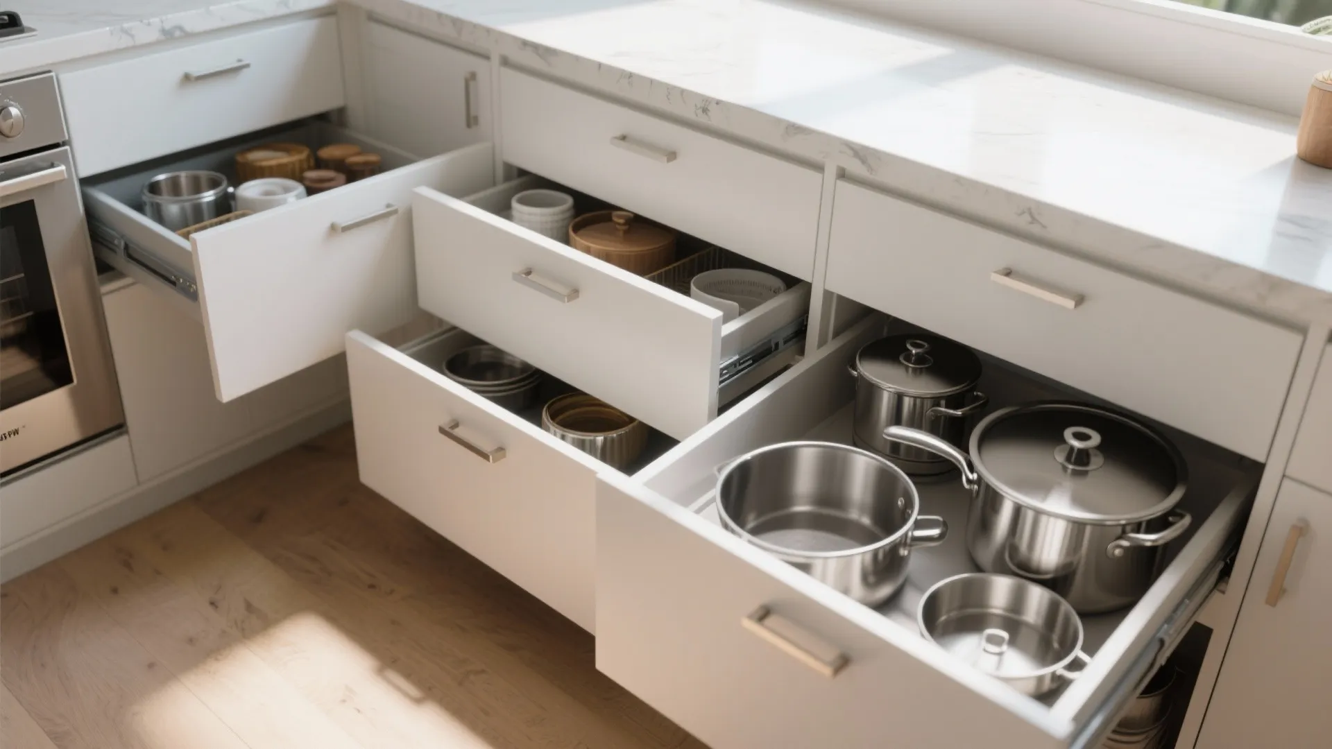 3. Use shallow cabinets and deep drawers strategically