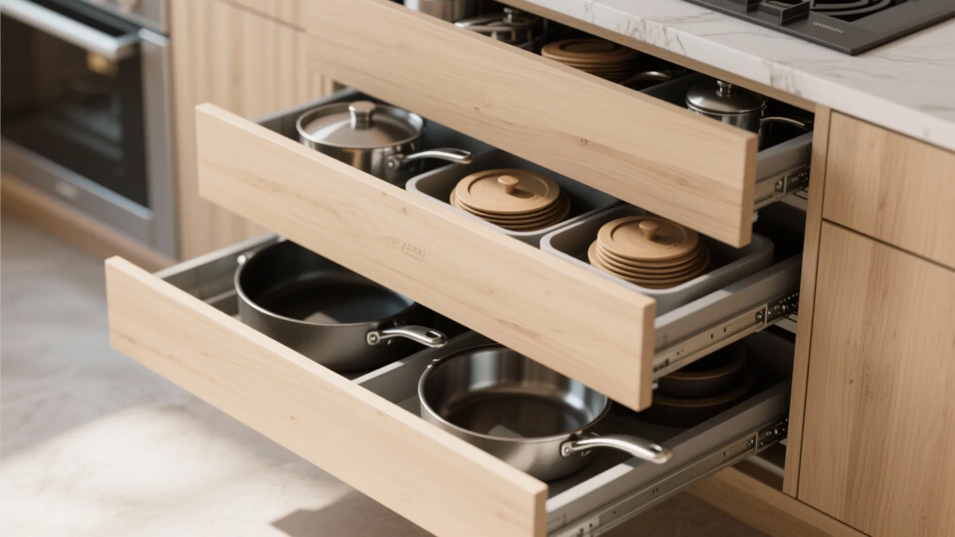 1. Deep drawers instead of tall base cabinets