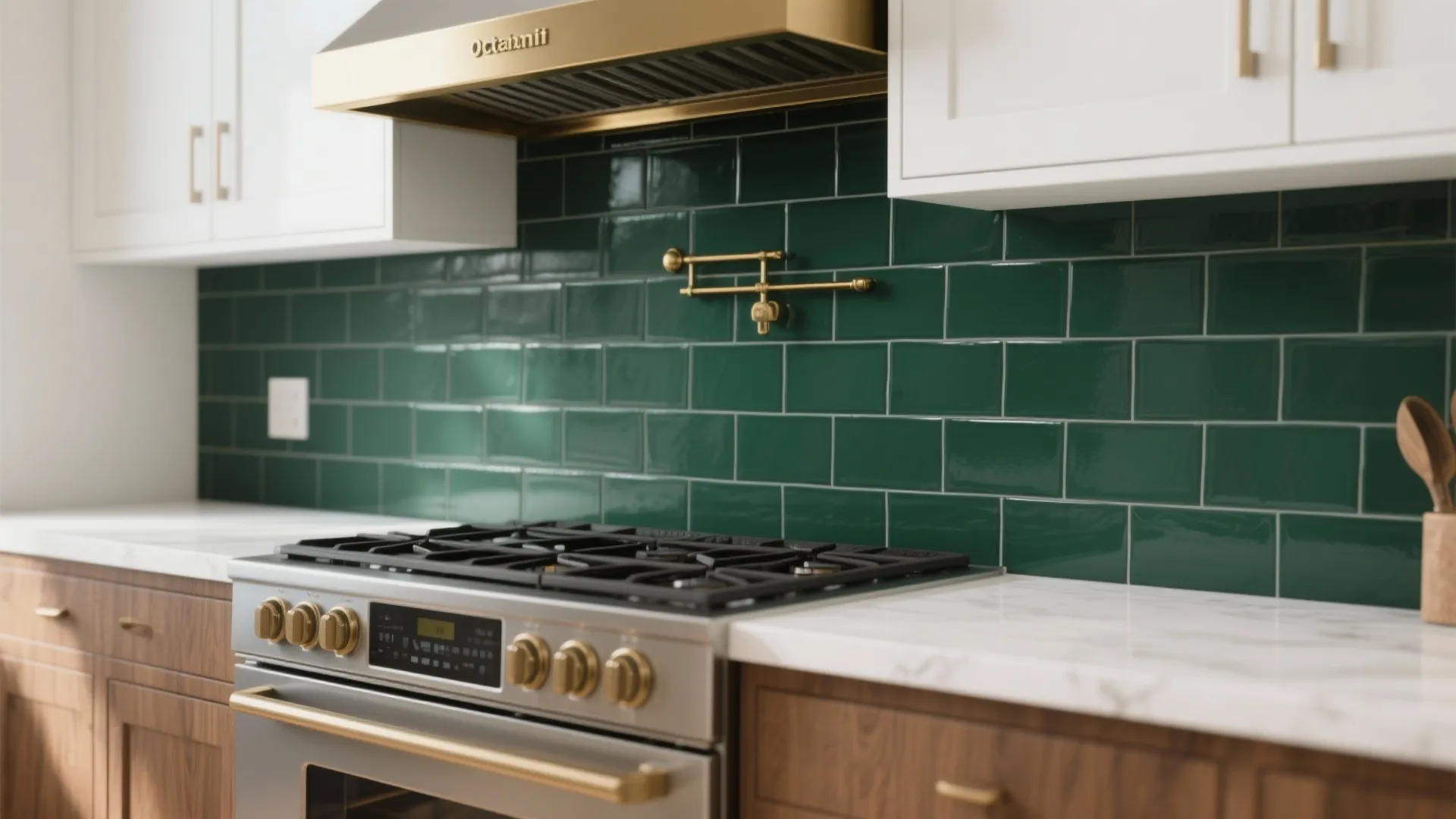 1. Deep Emerald Backsplash for Contrast