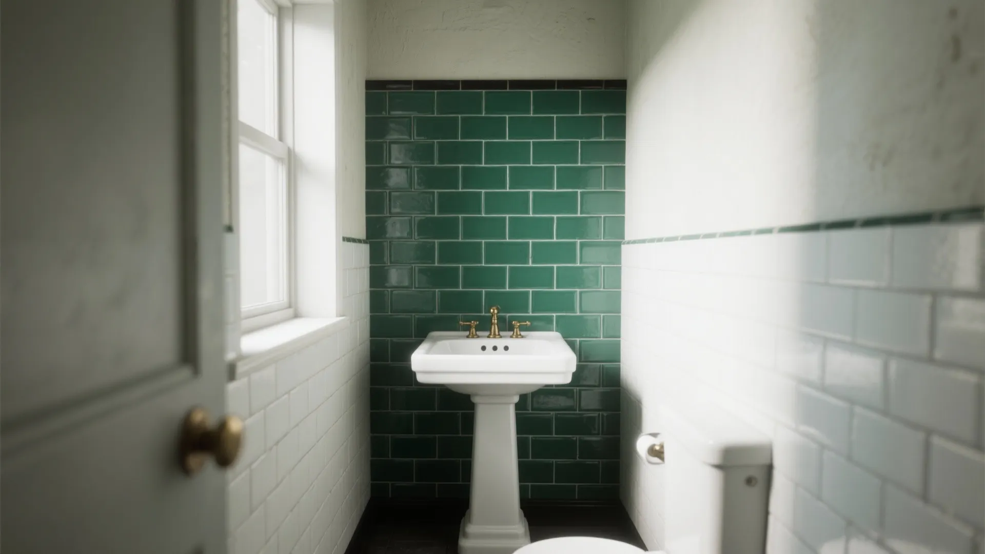 1. Single accent wall with deep emerald subway tiles