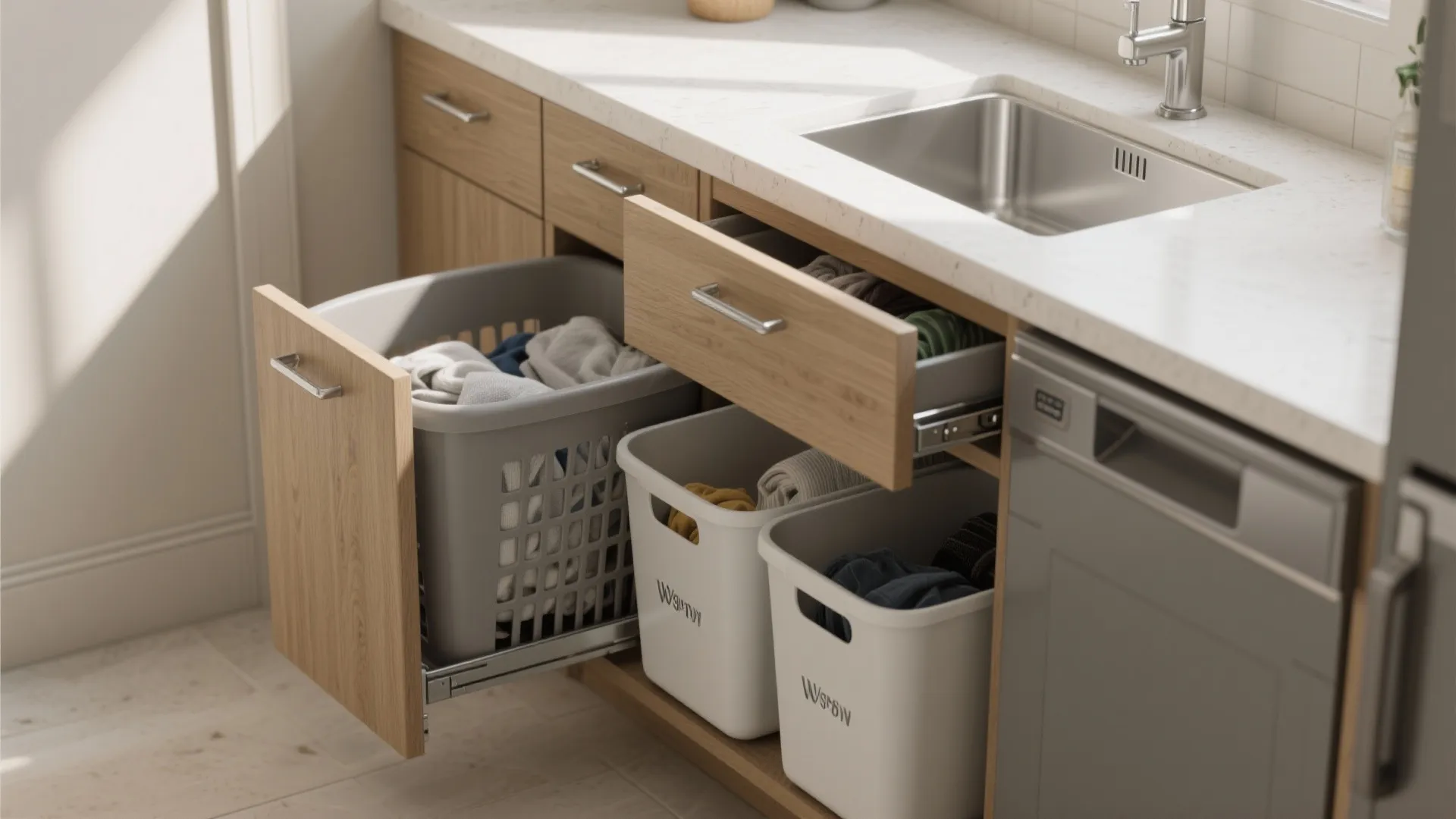 2. Deep utility base with pull-out hamper