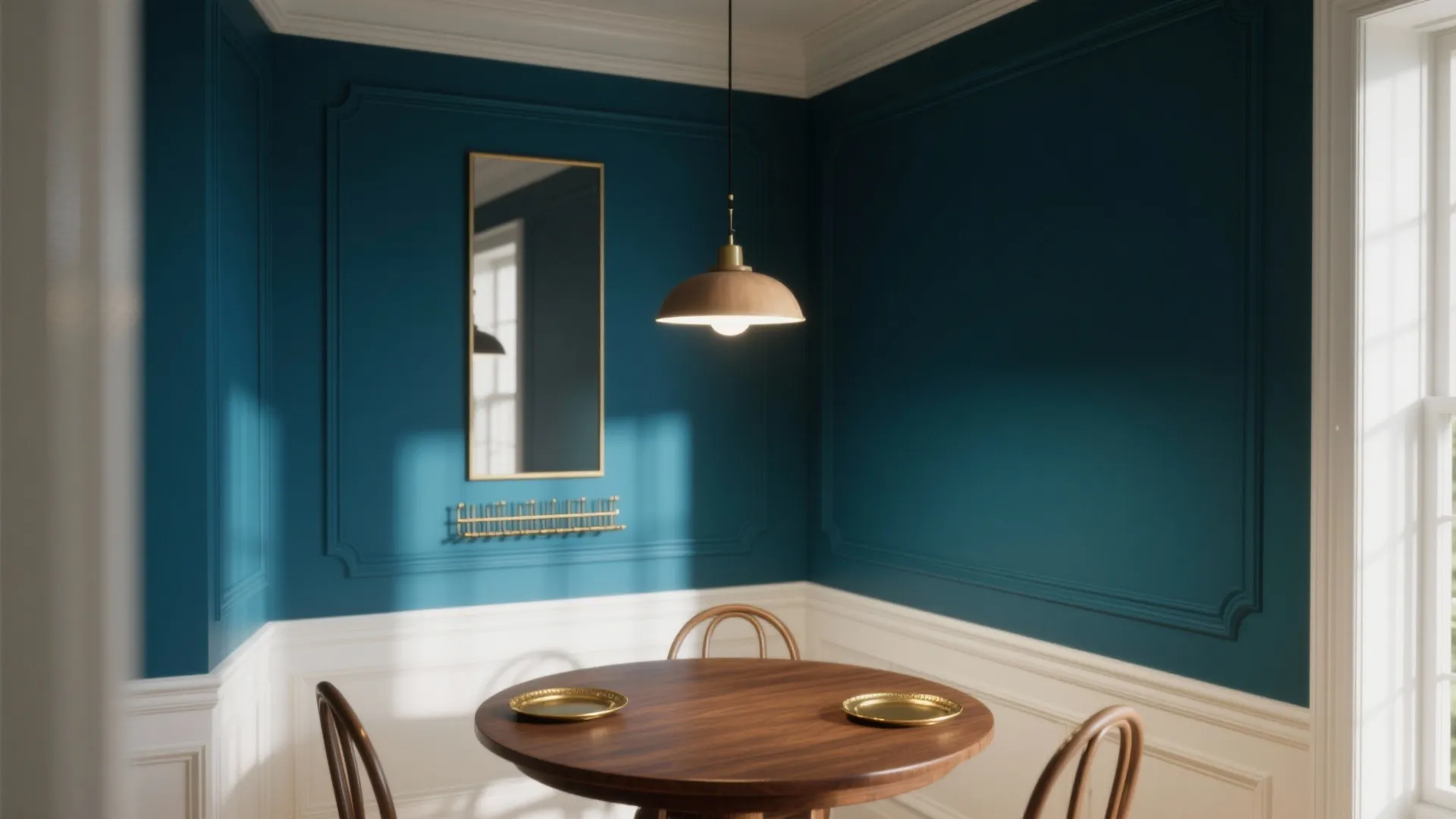 1. Deep, moody paint with decorative molding