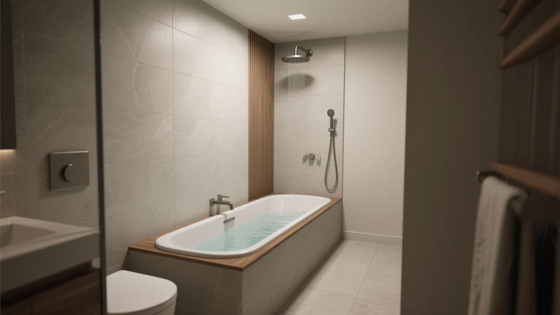 1. Deep, Narrow Soaker with Overhead Shower