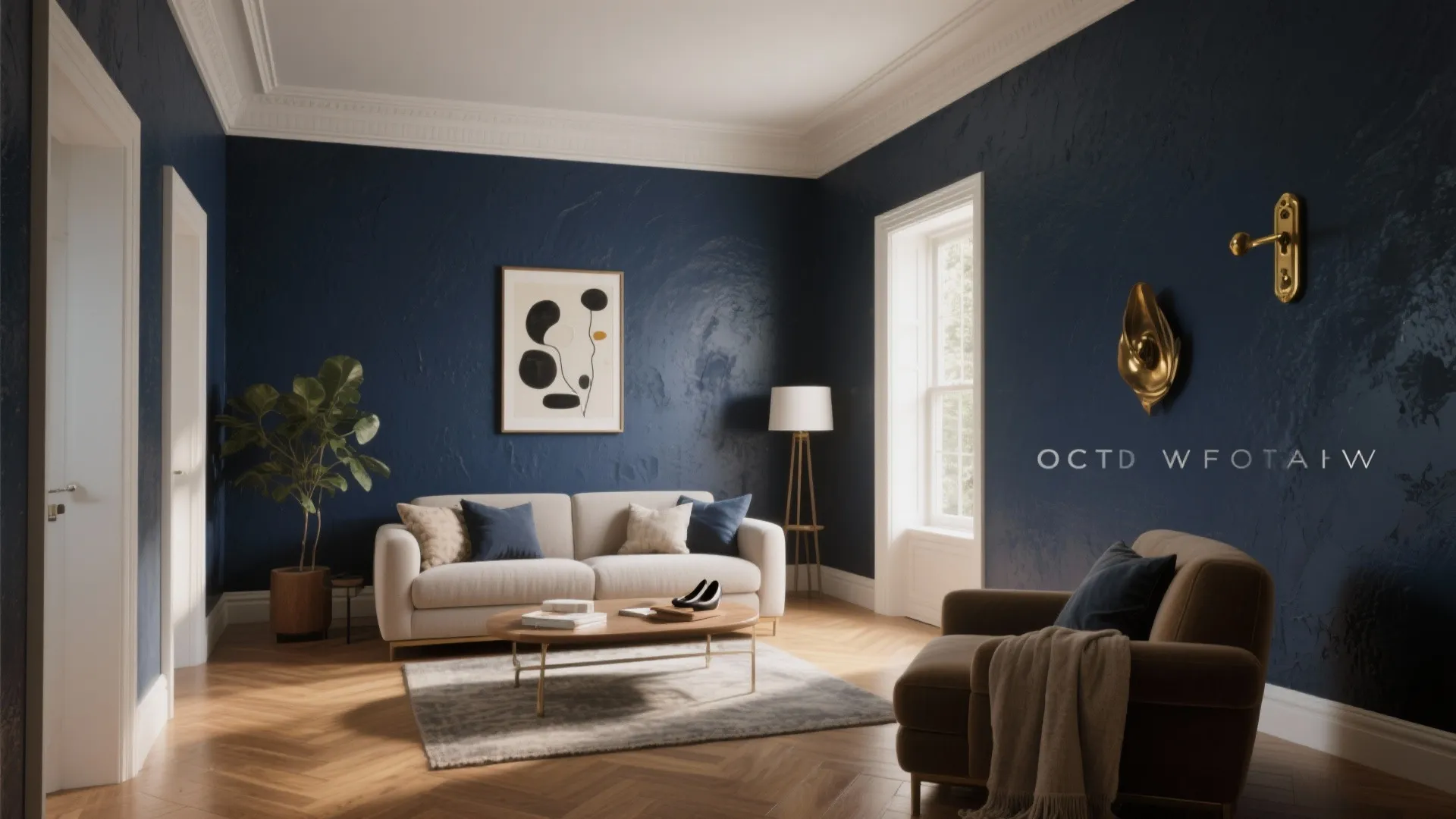Deep navy accent wall