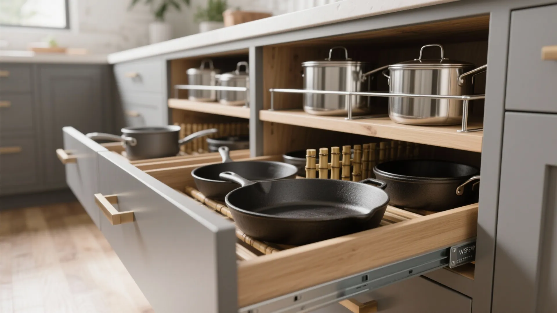 2. Deep pot-and-pan drawers with removable dividers
