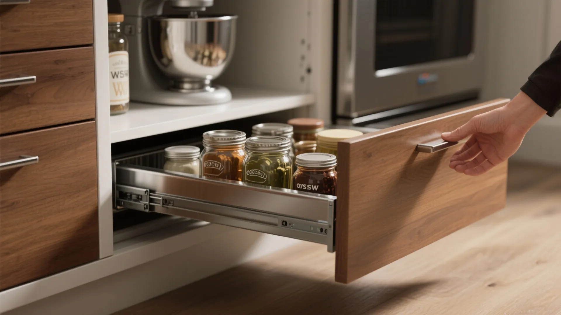 3. Install deep pull-outs and appliance garages