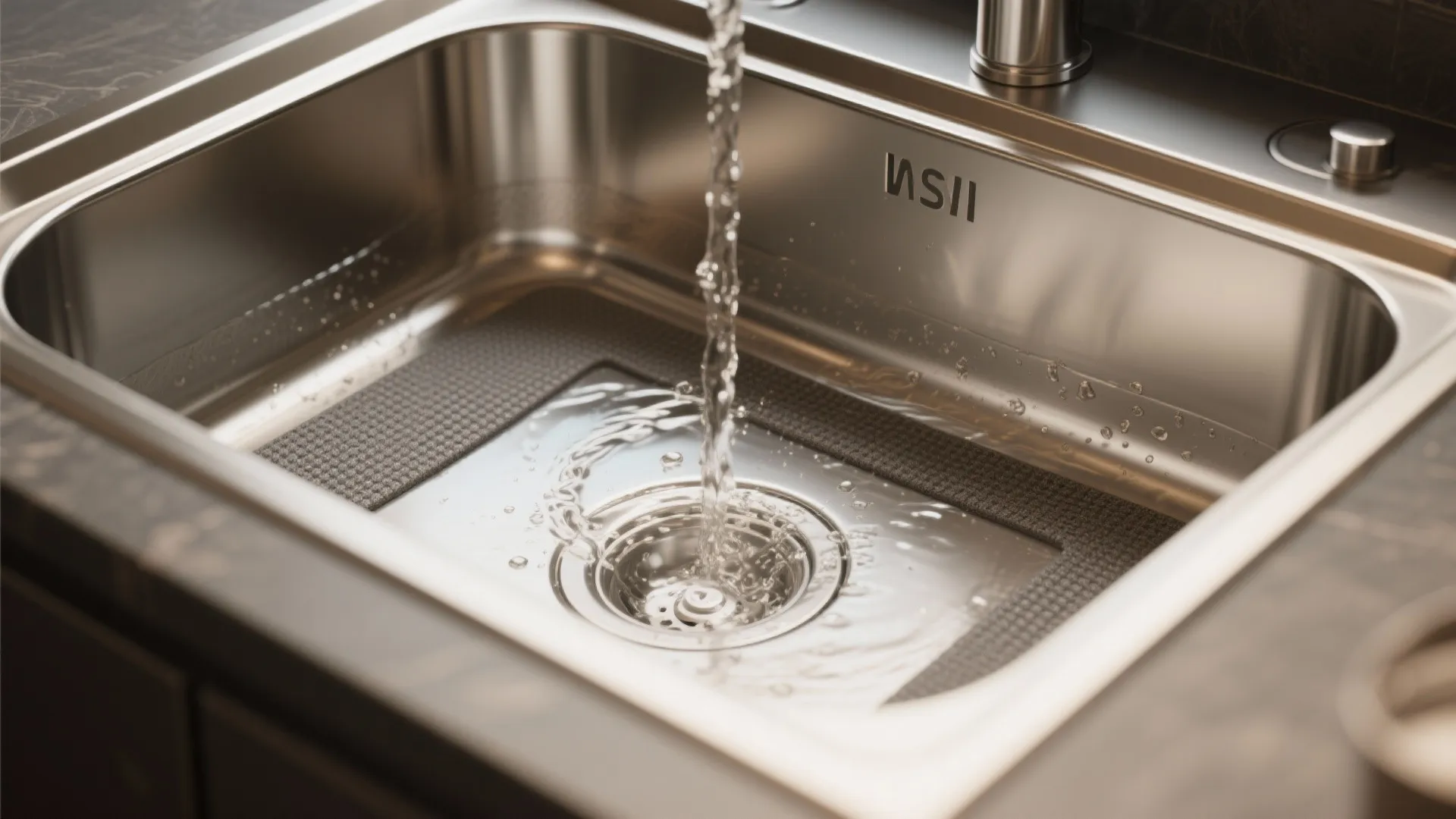 4. Pair with a deep, coated stainless sink to dampen sound